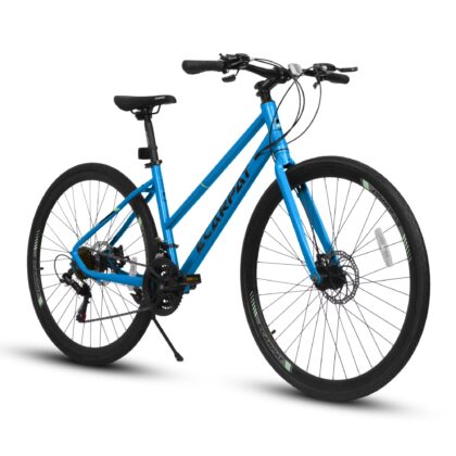Raistyw 700C Road Hybrid Bike for Adult, 21-Speed Aluminum Alloy Frame Mountain Bike Women's Bicycle with Disc Brakes for Urban Commuting, Blue