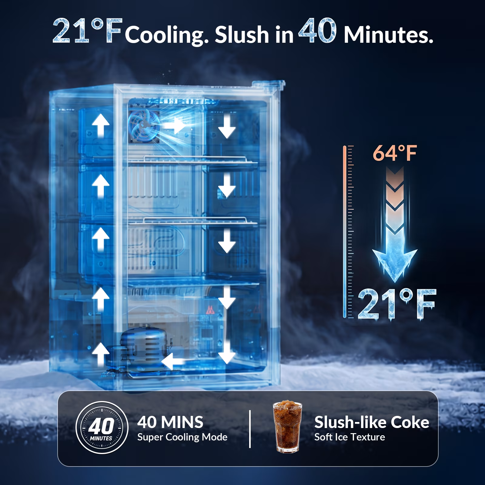 RIOXC 95 Can Beverage Refrigerator 21°F Ultra-Cold Fridge with Glass Door for Home, 17.8 in D, 29.1 in H, Black - Image 4