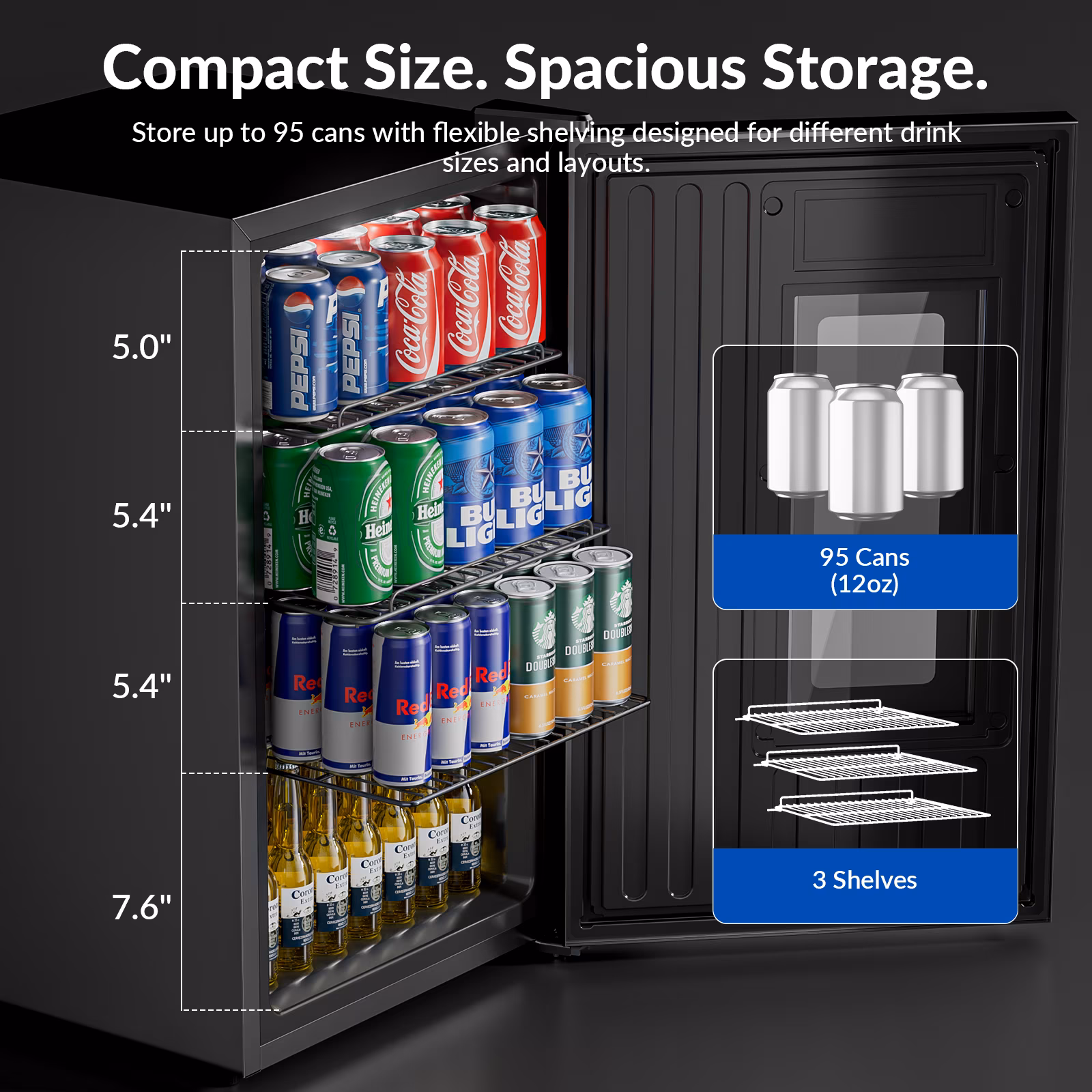 RIOXC 95 Can Beverage Refrigerator 21°F Ultra-Cold Fridge with Glass Door for Home, 17.8 in D, 29.1 in H, Black - Image 2