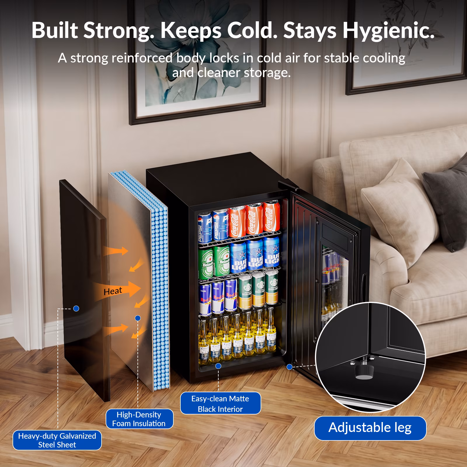RIOXC 95 Can Beverage Refrigerator 21°F Ultra-Cold Fridge with Glass Door for Home, 17.8 in D, 29.1 in H, Black - Image 5
