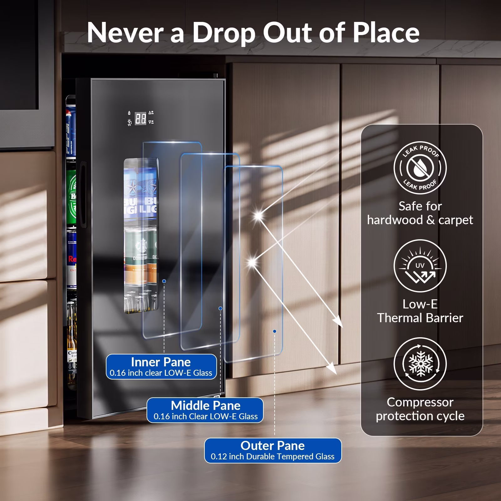 RIOXC 95 Can Beverage Refrigerator 21°F Ultra-Cold Fridge with Glass Door for Home, 17.8 in D, 29.1 in H, Black - Image 3