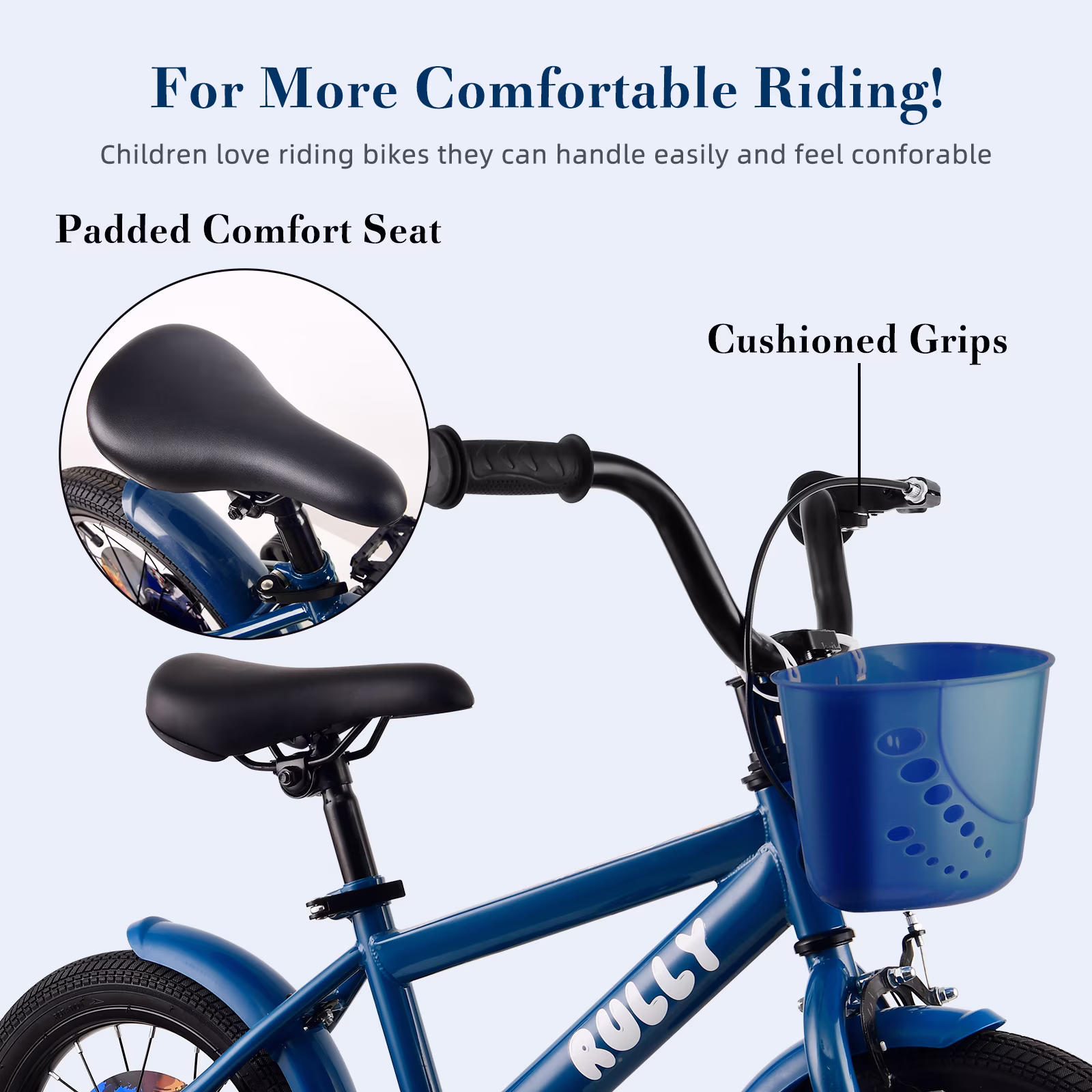 RULLY 12 inch Dinosaur Kids Bike for Boys 2-4 Years, Bicycle with Training Wheels, Basket & Coaster Brake, Blue - Image 5