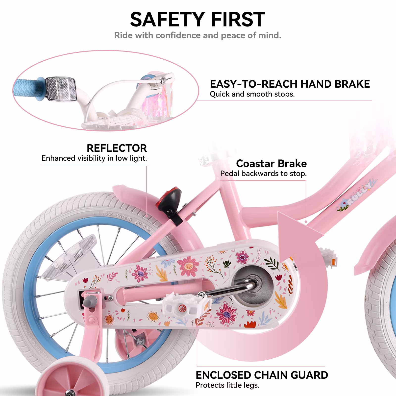 RULLY 14" Daisy Bike for Age 3 4 5 Year old Toddlers and Girls, Retro Style in Pink - Image 5
