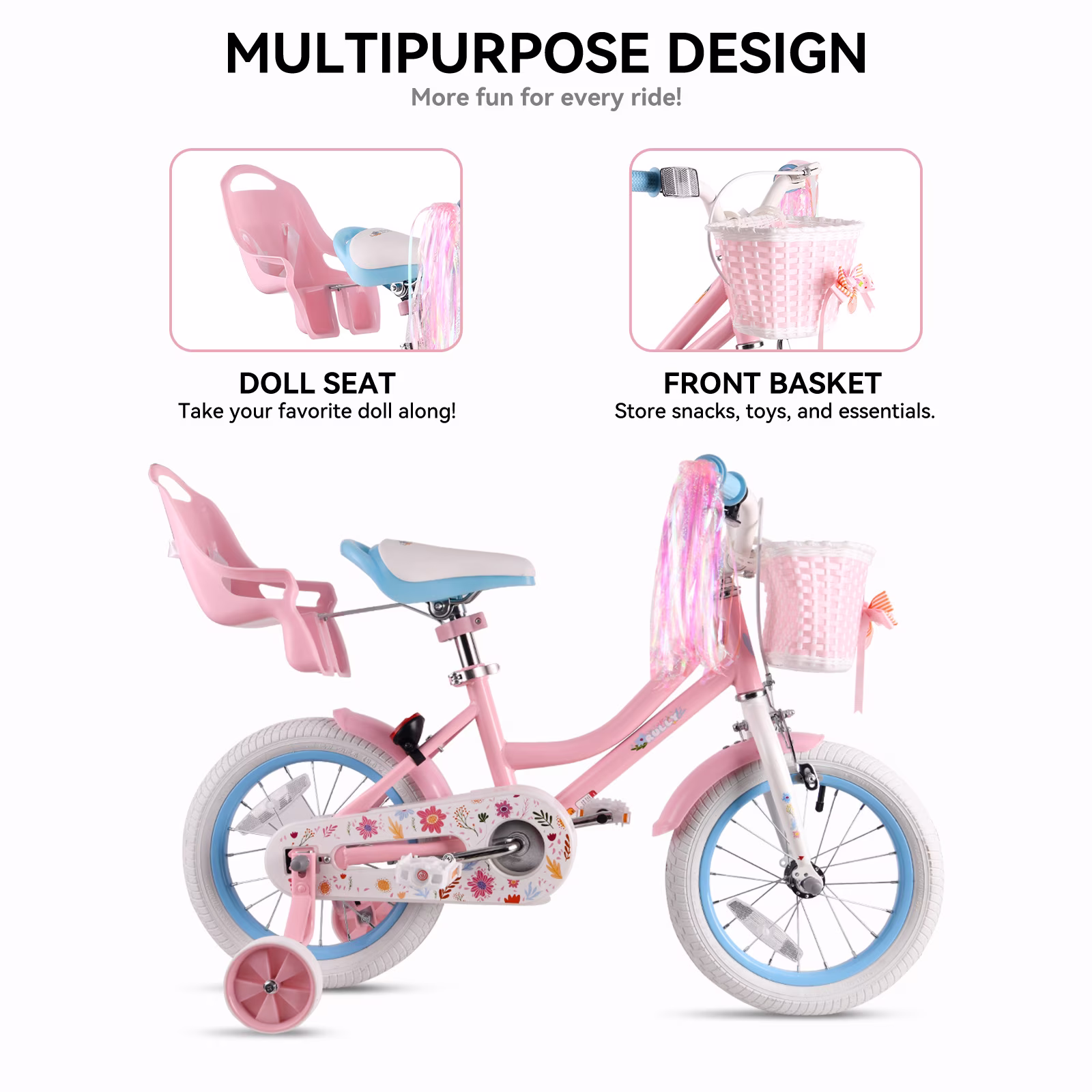 RULLY 14" Daisy Bike for Age 3 4 5 Year old Toddlers and Girls, Retro Style in Pink - Image 3