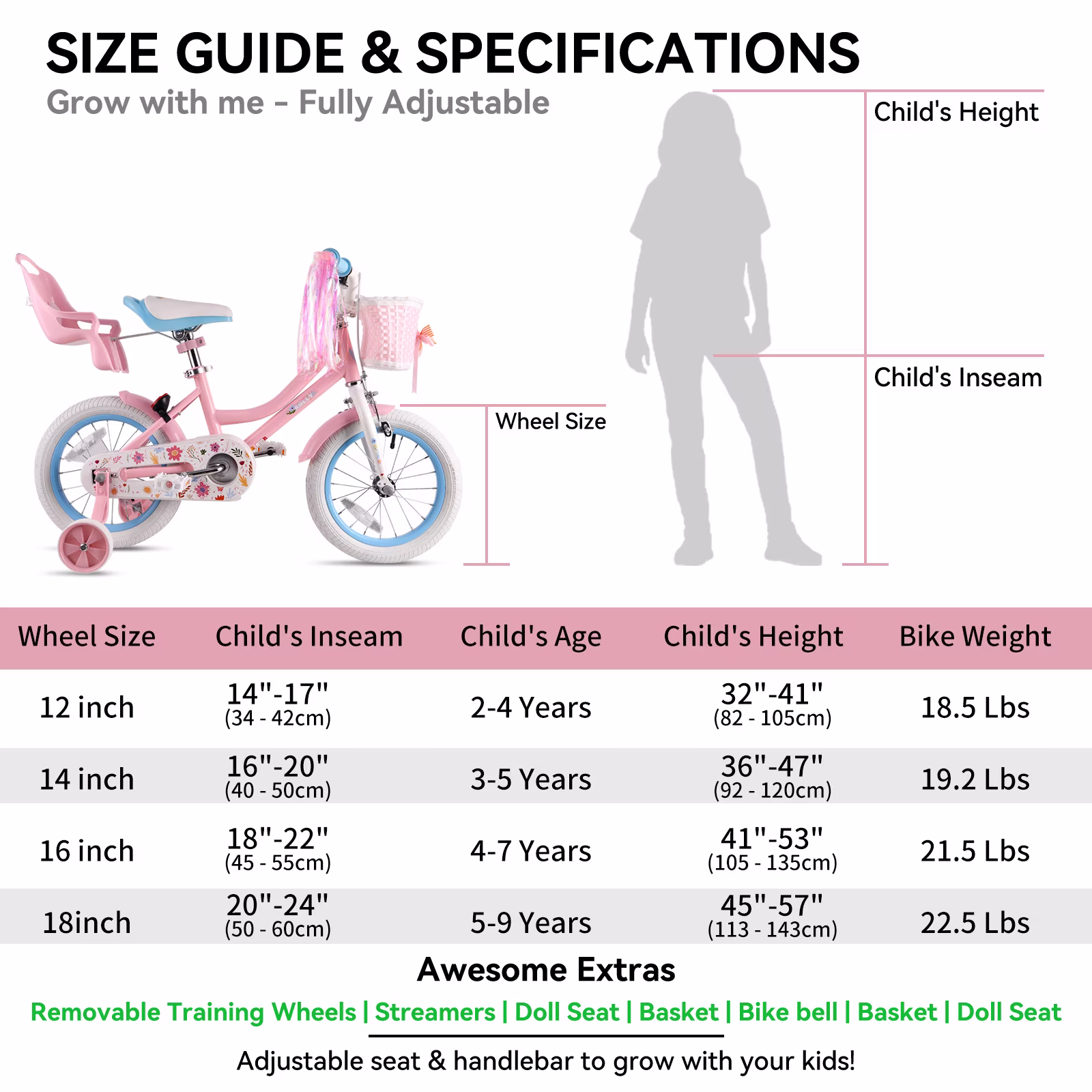 RULLY 14" Daisy Bike for Age 3 4 5 Year old Toddlers and Girls, Retro Style in Pink - Image 4