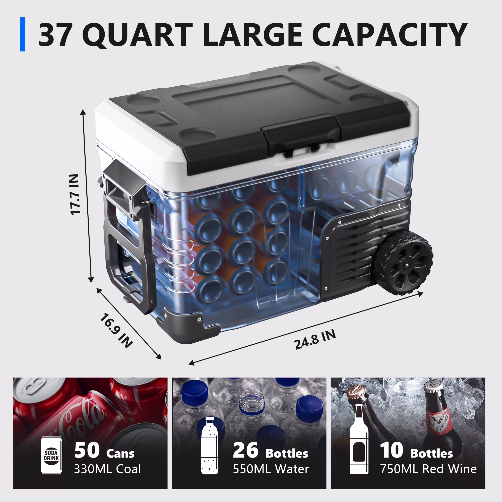 Simzlife 12V Car Refrigerator, 37QT Electric Cooler DC/AC, -4℉~68℉, RV Freezer Fridge Cooler with Wheels & 2 Baskets - Image 5