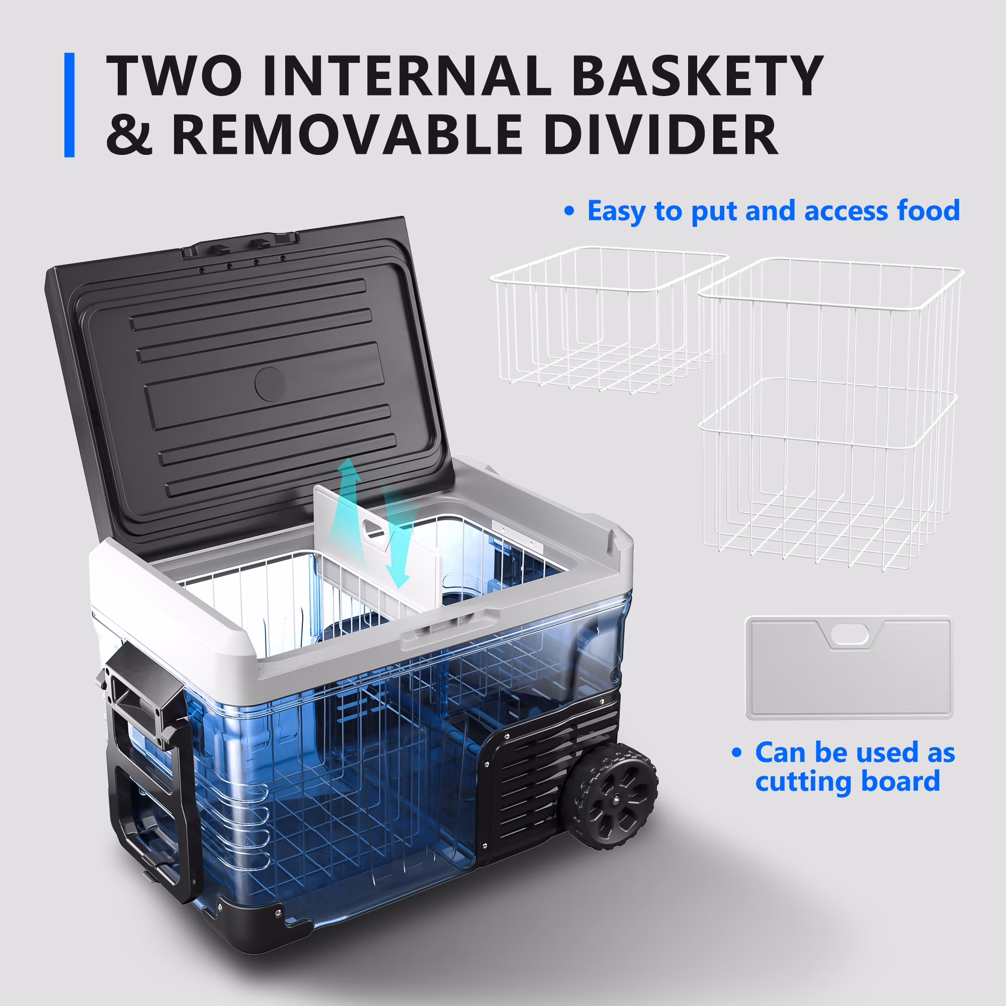 Simzlife 12V Car Refrigerator, 37QT Electric Cooler DC/AC, -4℉~68℉, RV Freezer Fridge Cooler with Wheels & 2 Baskets - Image 2
