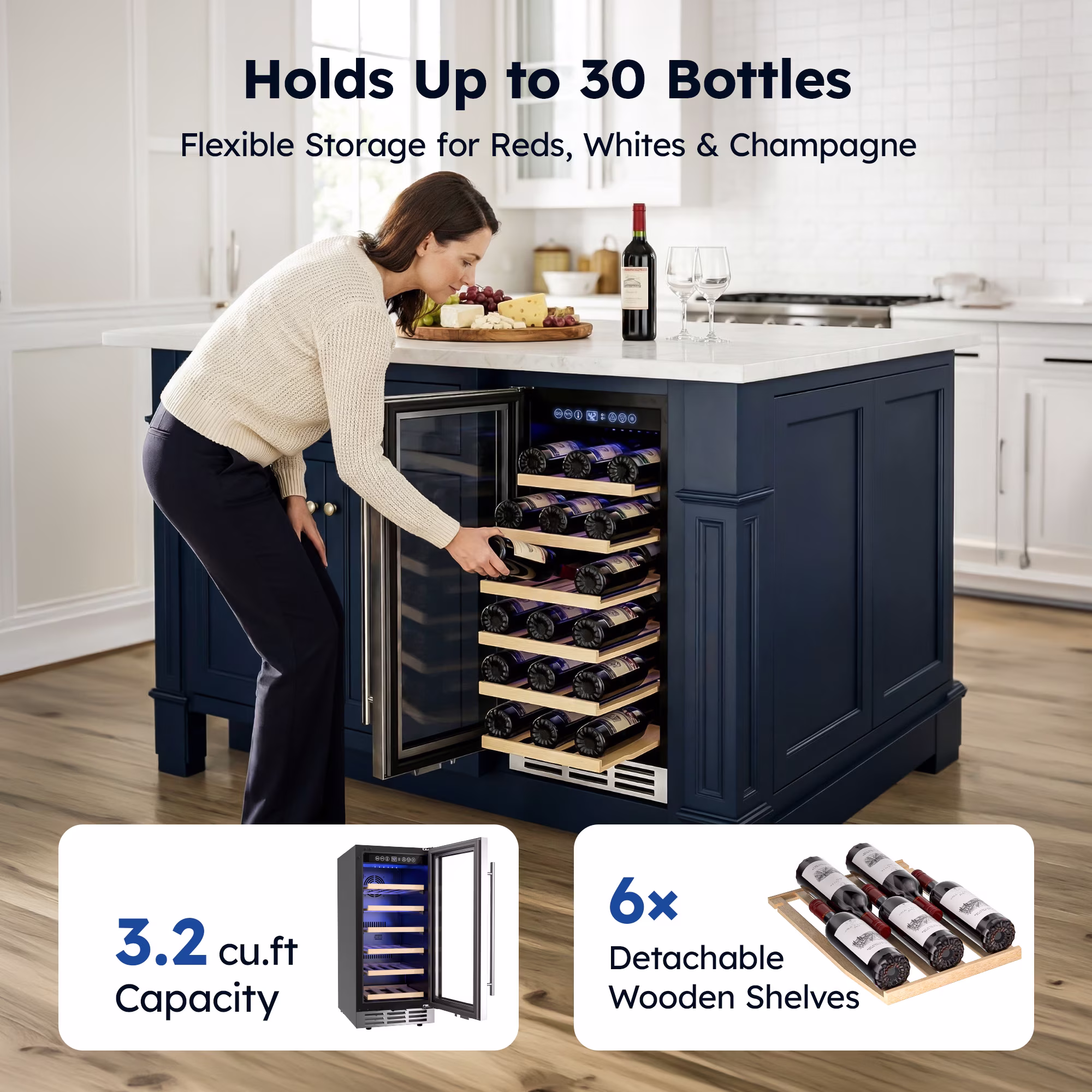Simzlife 15" Wine Cooler, Digital Temperature Control Wine Refrigerators, Wine Chiller with Removable Shelves,Silver - Image 4