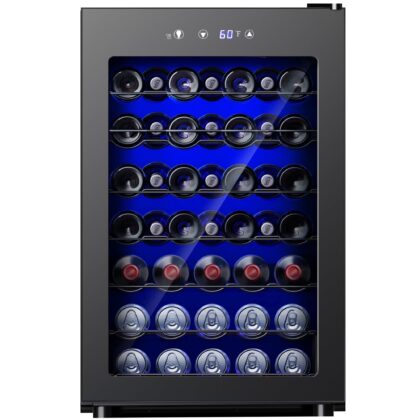Simzlife 45 Bottles Wine Cooler Refrigerator,Built-in Wine Fridge with Stainless Steel Glass Door, for Home Bar, Kitchen, or Office