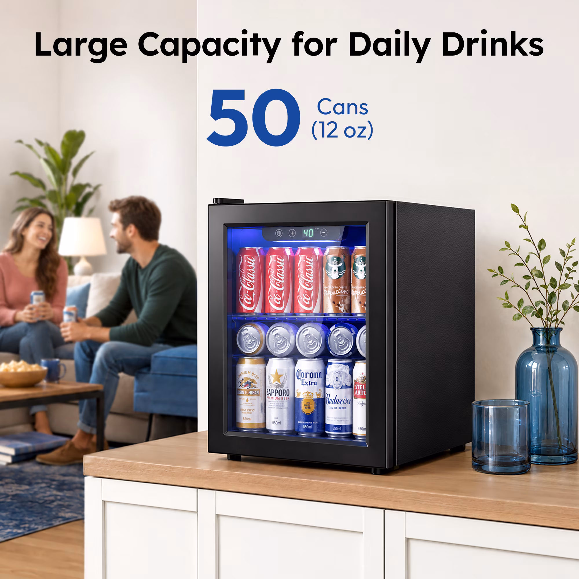 Simzlife 55 Cans Mini Beverage Refrigerator & Portable Beverage Cooler with Glass Door, Mini Fridge for Home/Office/Bar,Black - Image 3