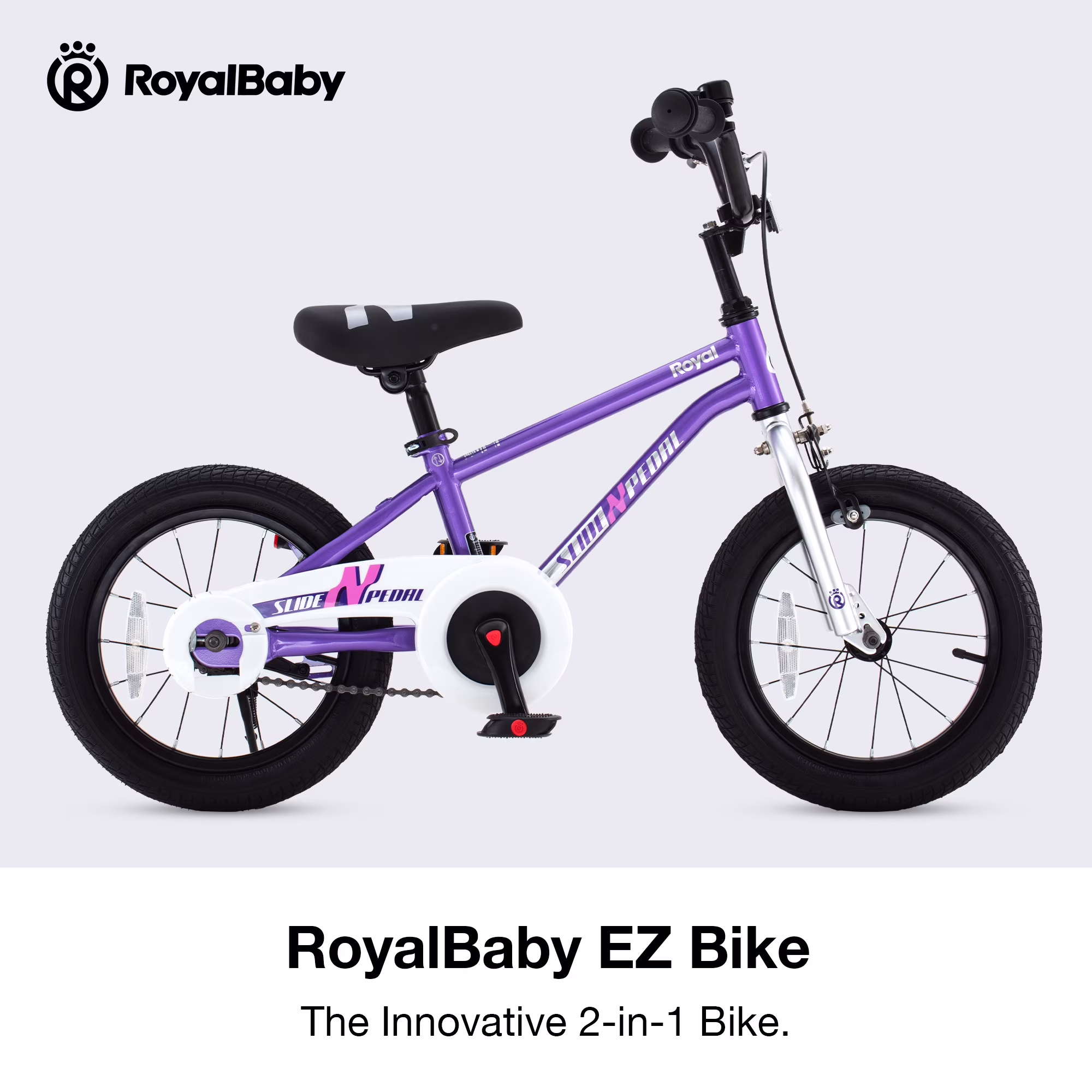 SLIDE N PEDAL 14 in Kids Bike EZ Balance Pedal Switchable Bicycle, Purple Christmas Gift - Image 5