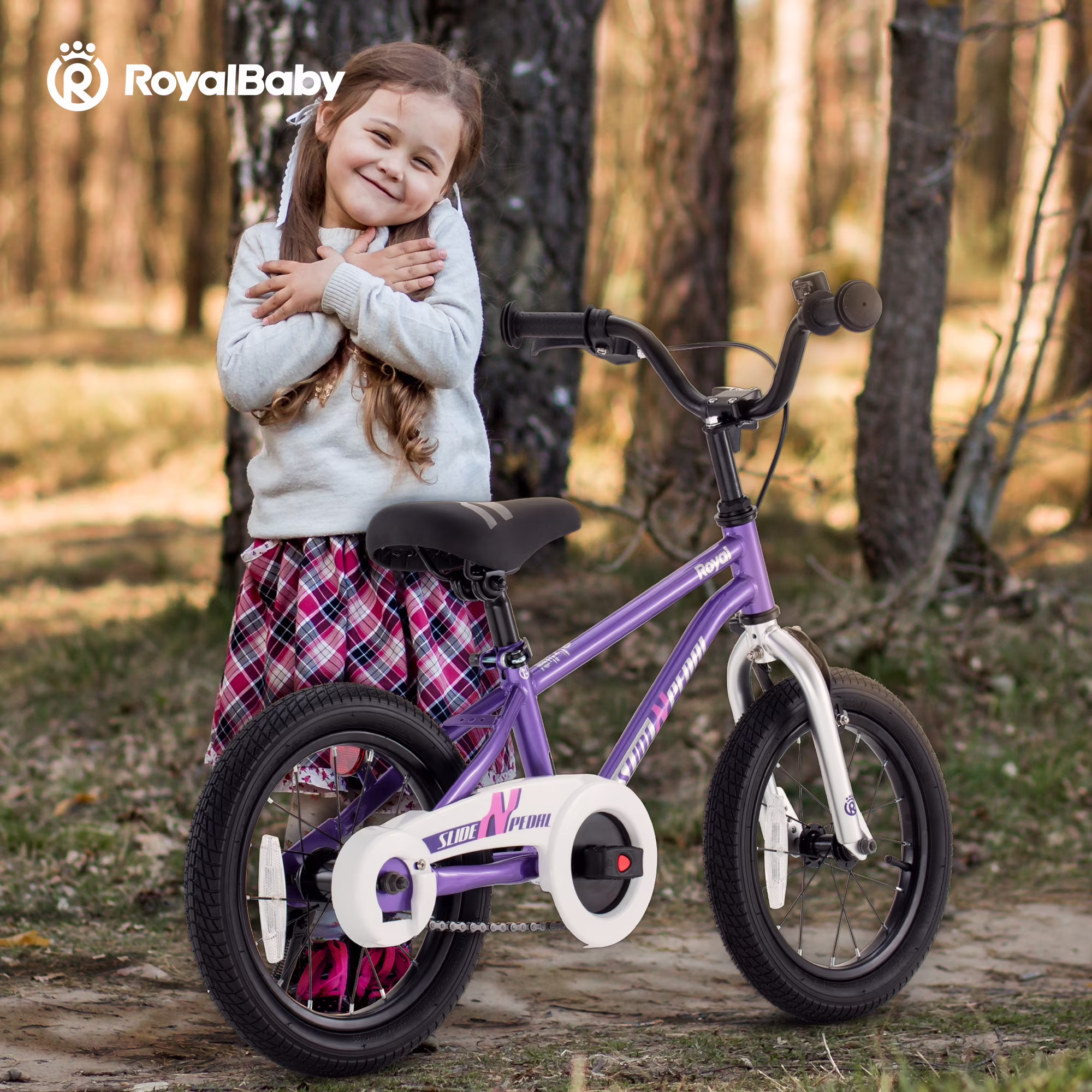 SLIDE N PEDAL 14 in Kids Bike EZ Balance Pedal Switchable Bicycle, Purple Christmas Gift - Image 2