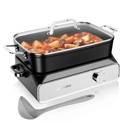 Slow Cooker 10 Quart Crock - Pot PFOA-Free Ceramic Coating, 10 QT Capacity | Keep Warm Function for Large Family Gatherings (Includes Silicone Spoon)