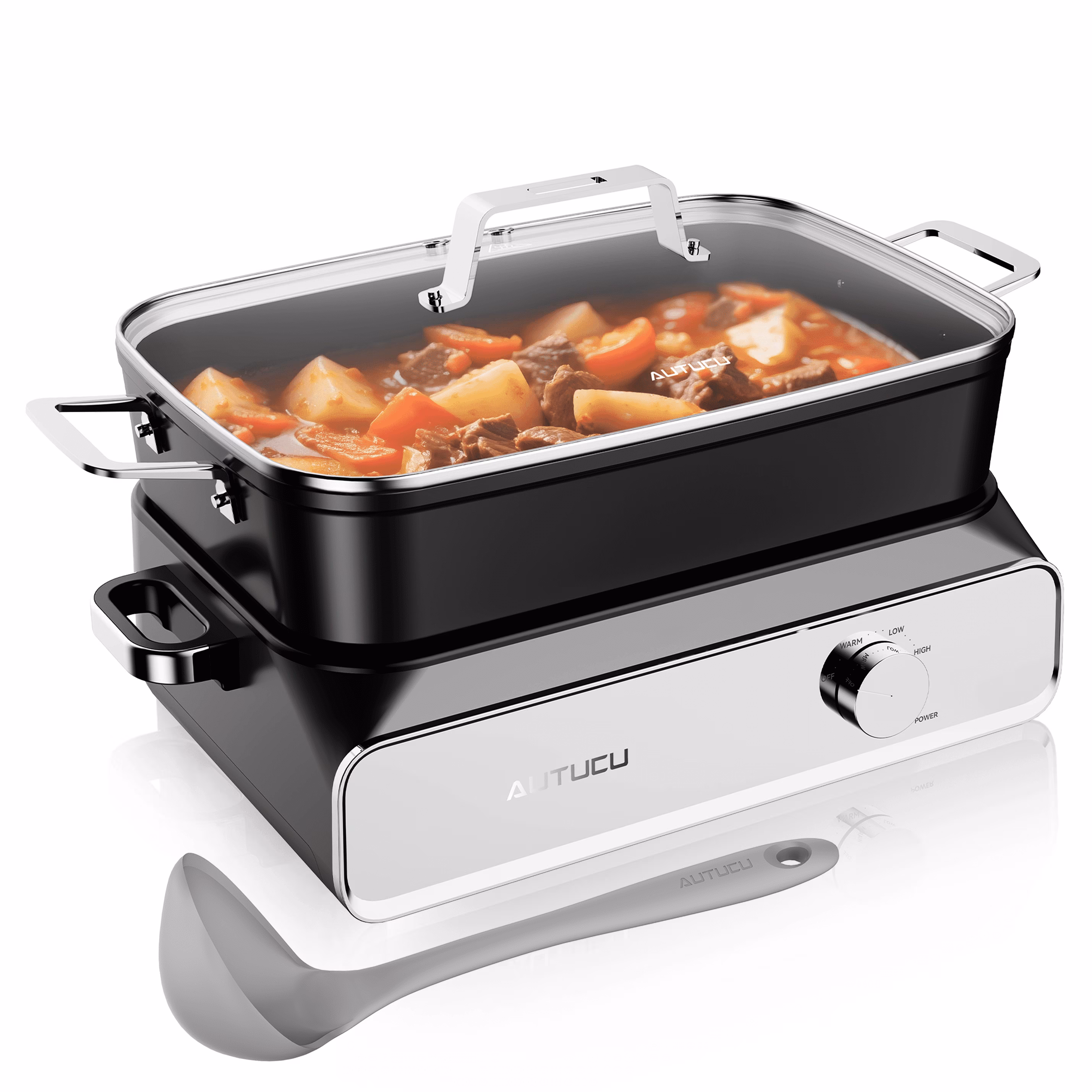 Slow Cooker 10 Quart Crock - Pot PFOA-Free Ceramic Coating, 10 QT Capacity | Keep Warm Function for Large Family Gatherings (Includes Silicone Spoon)