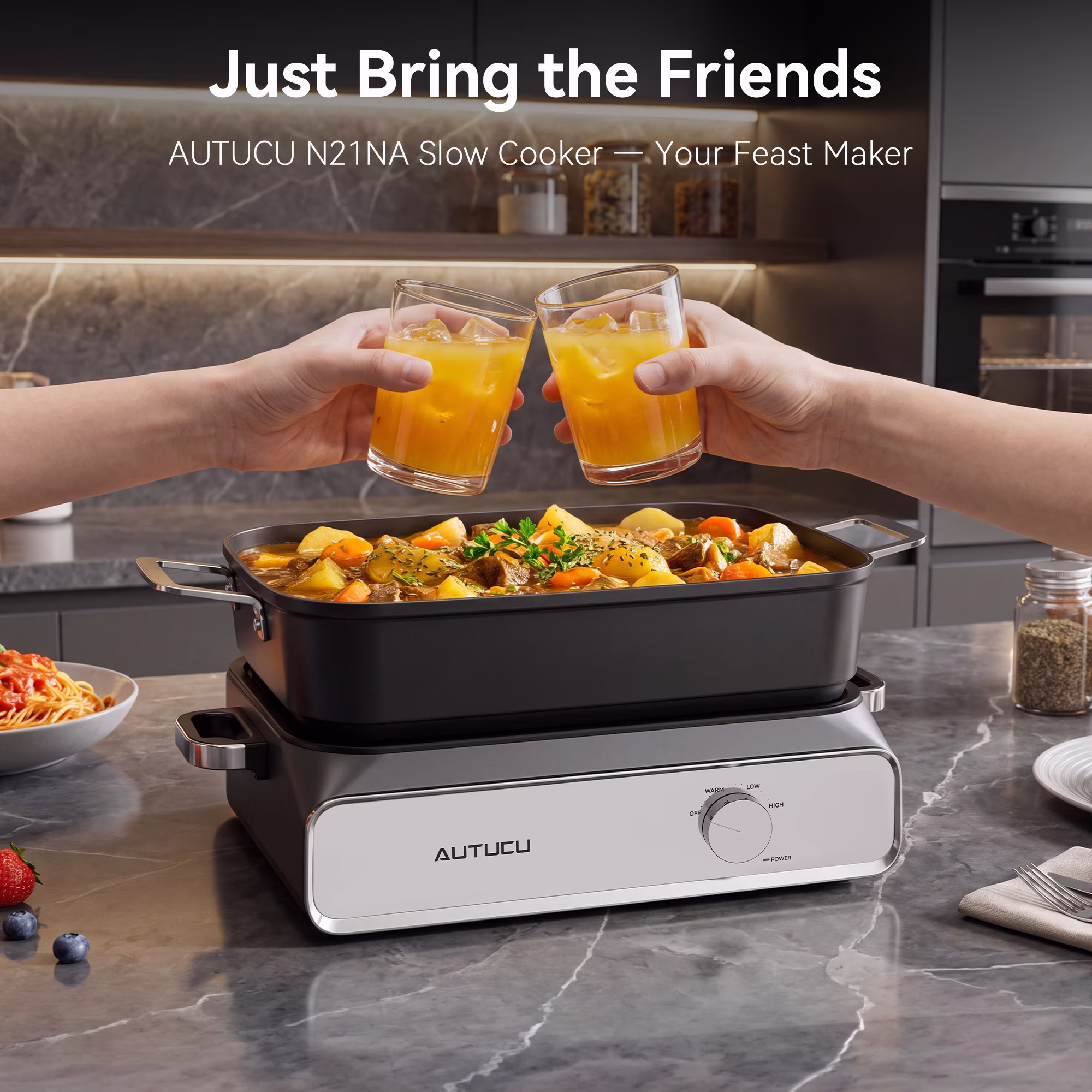 Slow Cooker 10 Quart Crock - Pot PFOA-Free Ceramic Coating, 10 QT Capacity | Keep Warm Function for Large Family Gatherings (Includes Silicone Spoon) - Image 3