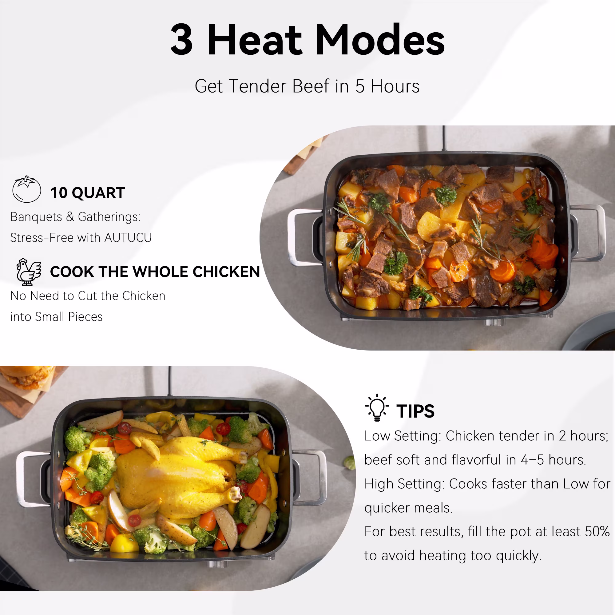 Slow Cooker 10 Quart Crock - Pot PFOA-Free Ceramic Coating, 10 QT Capacity | Keep Warm Function for Large Family Gatherings (Includes Silicone Spoon) - Image 2