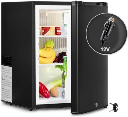 SMAD Mini RV Fridge 12V 110V Refrigerator Semi Truck Freightliner Cascadia 1.6 Cu.ft Black