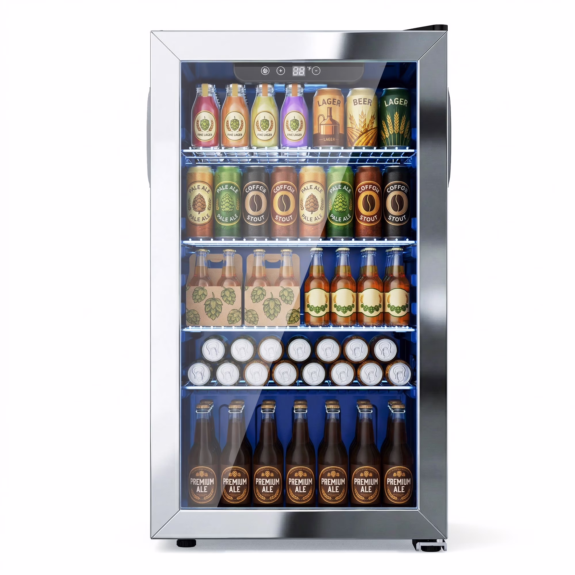 Snowyermine 130 Can Beverage Refrigerator and Cooler with Glass Door for Home, 17.3 in W, 31.5 in H, Silver