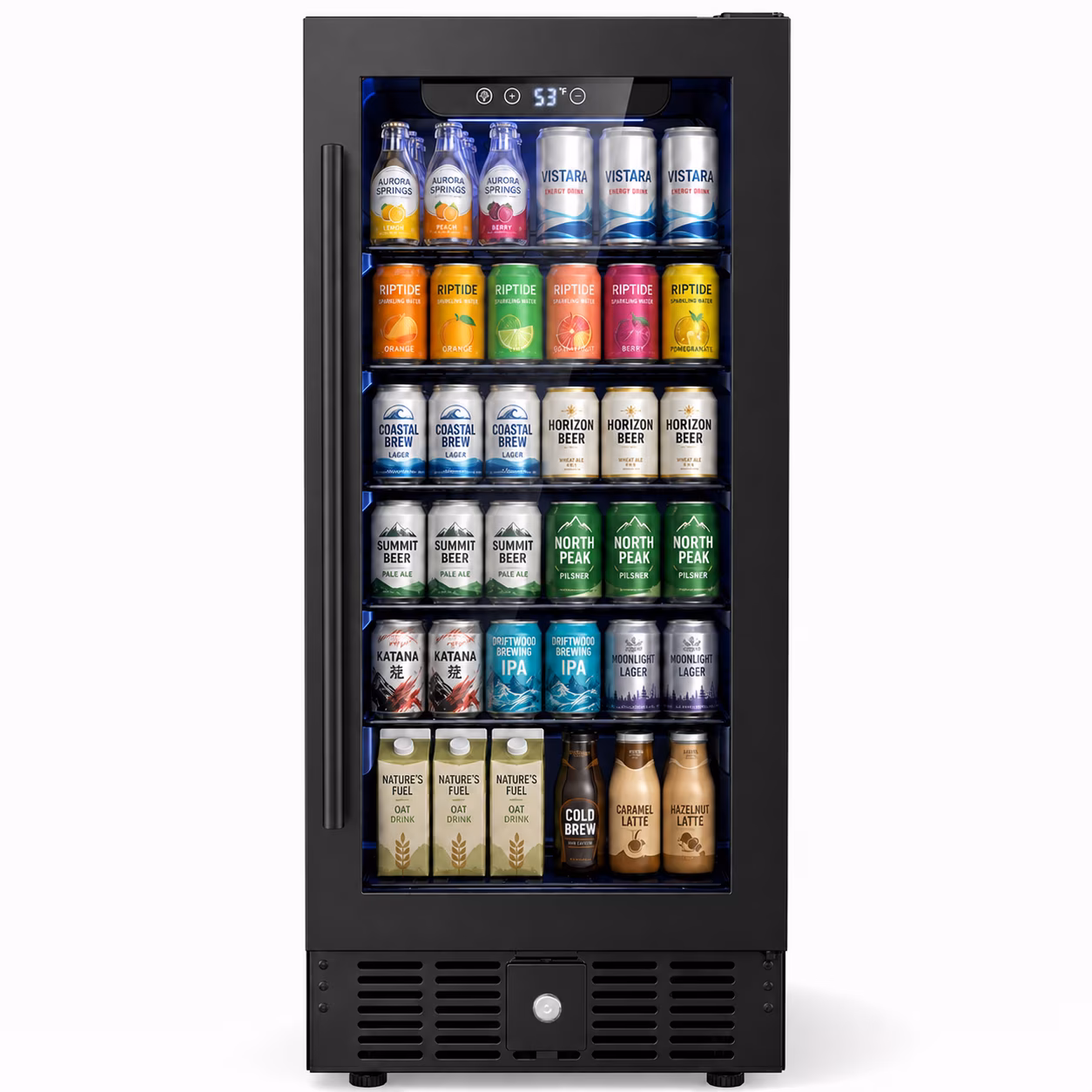 Snowyermine 15 Inch Beverage Refrigerator with Glass Door, 160 Cans Under Counter Wine Fridge for Home Kitchen, Bar or Office, Black Stainless Steel