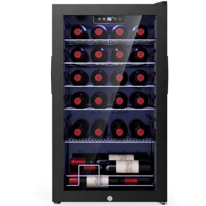 Snowyermine 25 Bottles Wine Cooler Refrigerator,Built-in Wine Fridge with Stainless Steel Glass Door, for Home Bar, Kitchen, or Office