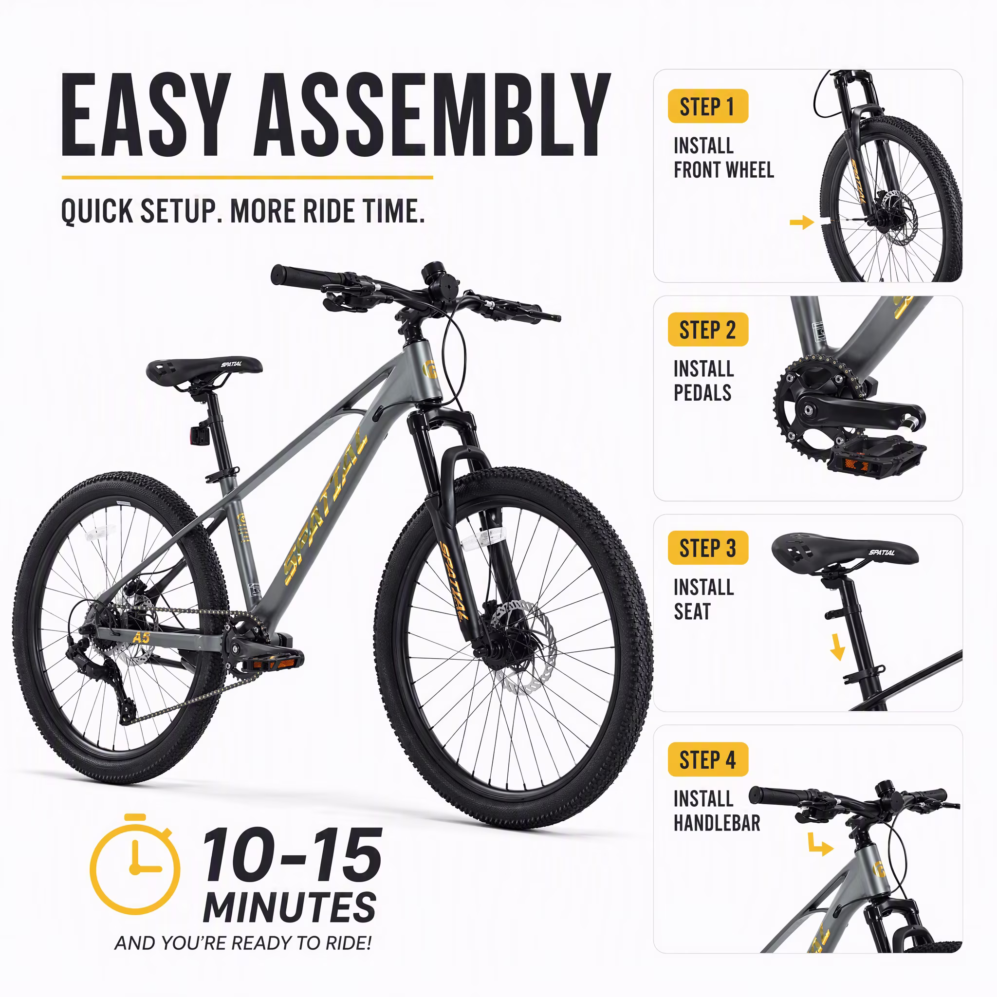SPATIAL 24 Inch Magnesium Alloy Mountain Bike, 8-Speed Adult Teen MTB Bicycle with Dual Disc Brakes - Image 2