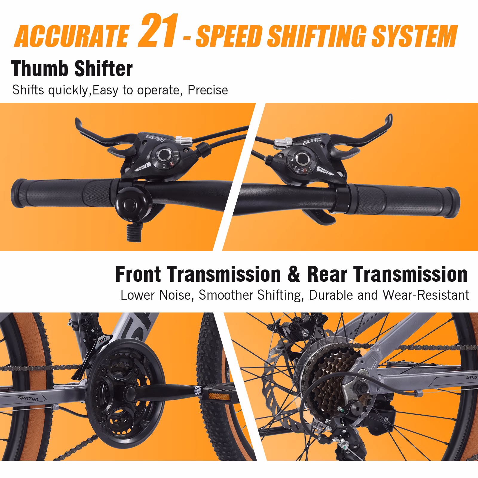 SPATIAL 24 inch Mountain Bike,21 Speeds Lightweight Aluminum Magensium Frame Mountain Bicycle,Fits Men Women Teenagers Adult Disc Brake MTB Bicycles,Silver - Image 4