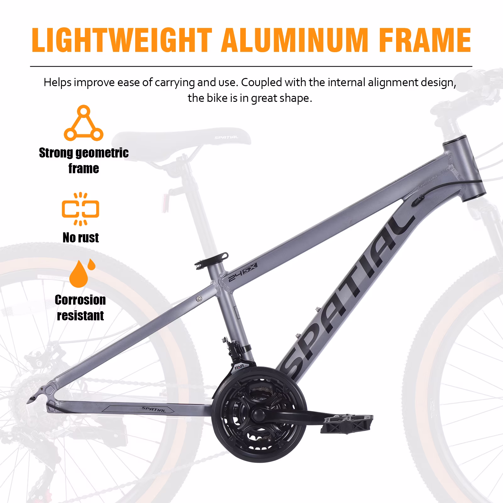 SPATIAL 24 inch Mountain Bike,21 Speeds Lightweight Aluminum Magensium Frame Mountain Bicycle,Fits Men Women Teenagers Adult Disc Brake MTB Bicycles,Silver - Image 5