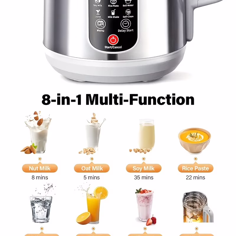 Stainless Steel Automatic Nut Milk Maker with 8 Functions for Making Almond Milk, Equipped with 20 Blades, Also Serves As a Blender And Juicer for Fruits And Vegetables, a Must-Have Kitchen Appliance - Image 5