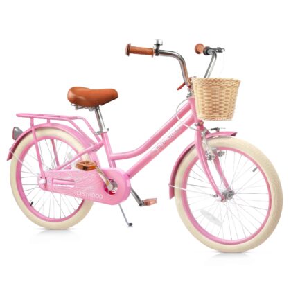 STICCIO 20 inch Girls Bike with Basket and Rear Rack, Adjustable Seat, Dual Brake, Chain Guard, Kids Beach Cruiser Bike for Ages 7