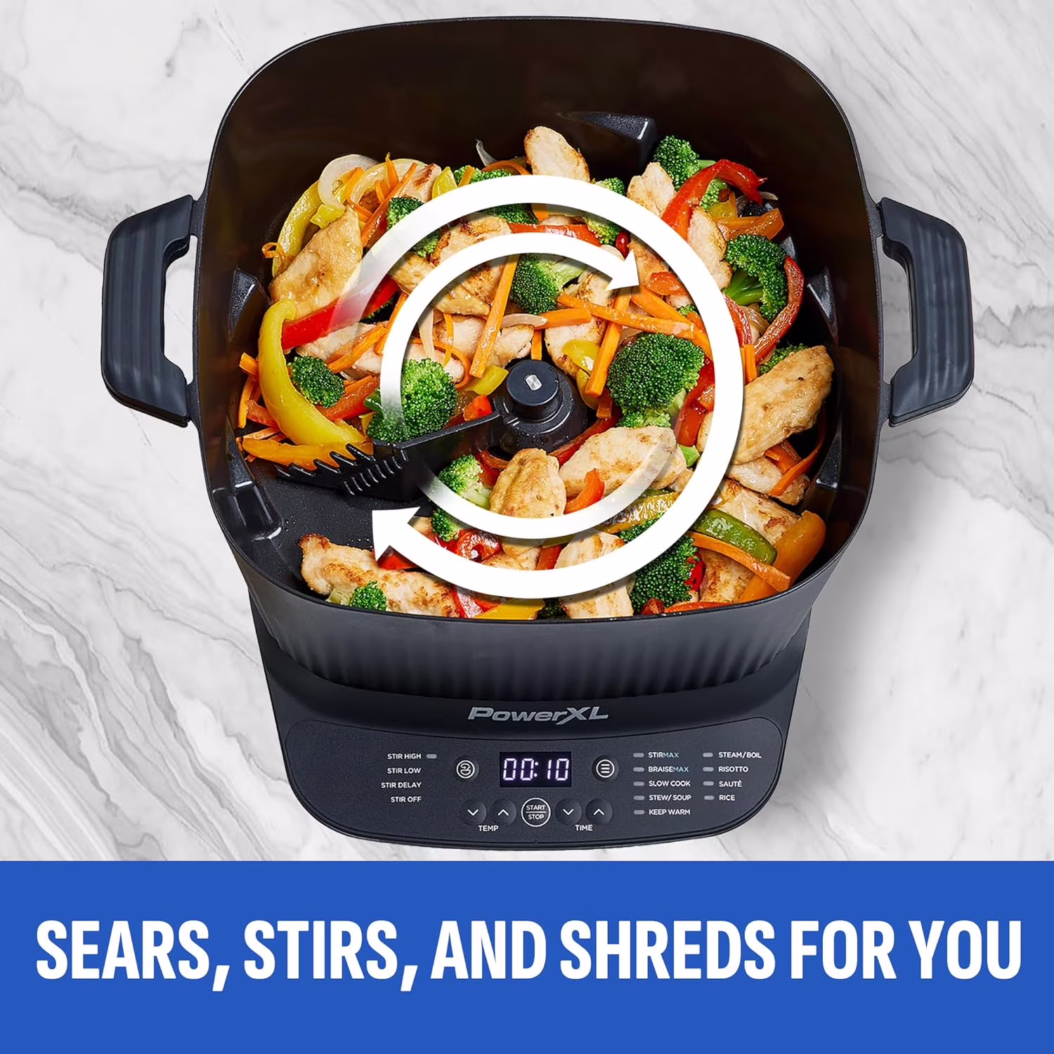 STIRMAX DELUXE 7.5 Quart Digital Multi-Cooker with Automatic Paddle to Stir and Shred, 9 in 1 programable presets to Sauté, Sear, and Brown Food Before Simmering – Accessories, Skillet, & Cookbook - Image 4