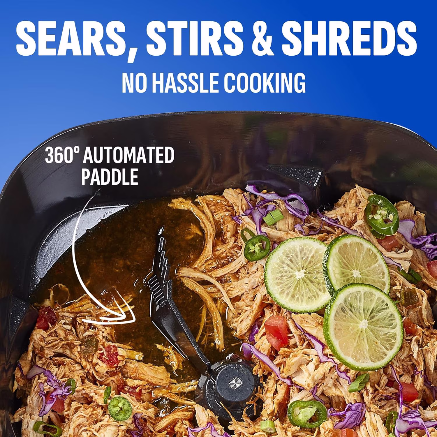 STIRMAX Midnight Blue 7.5 Quart Digital Multi-Cooker with Automatic Paddle to Stir and Shred, 9 in 1 programmable presets to Sauté, Sear, and Brown Food Before Simmering - Image 5