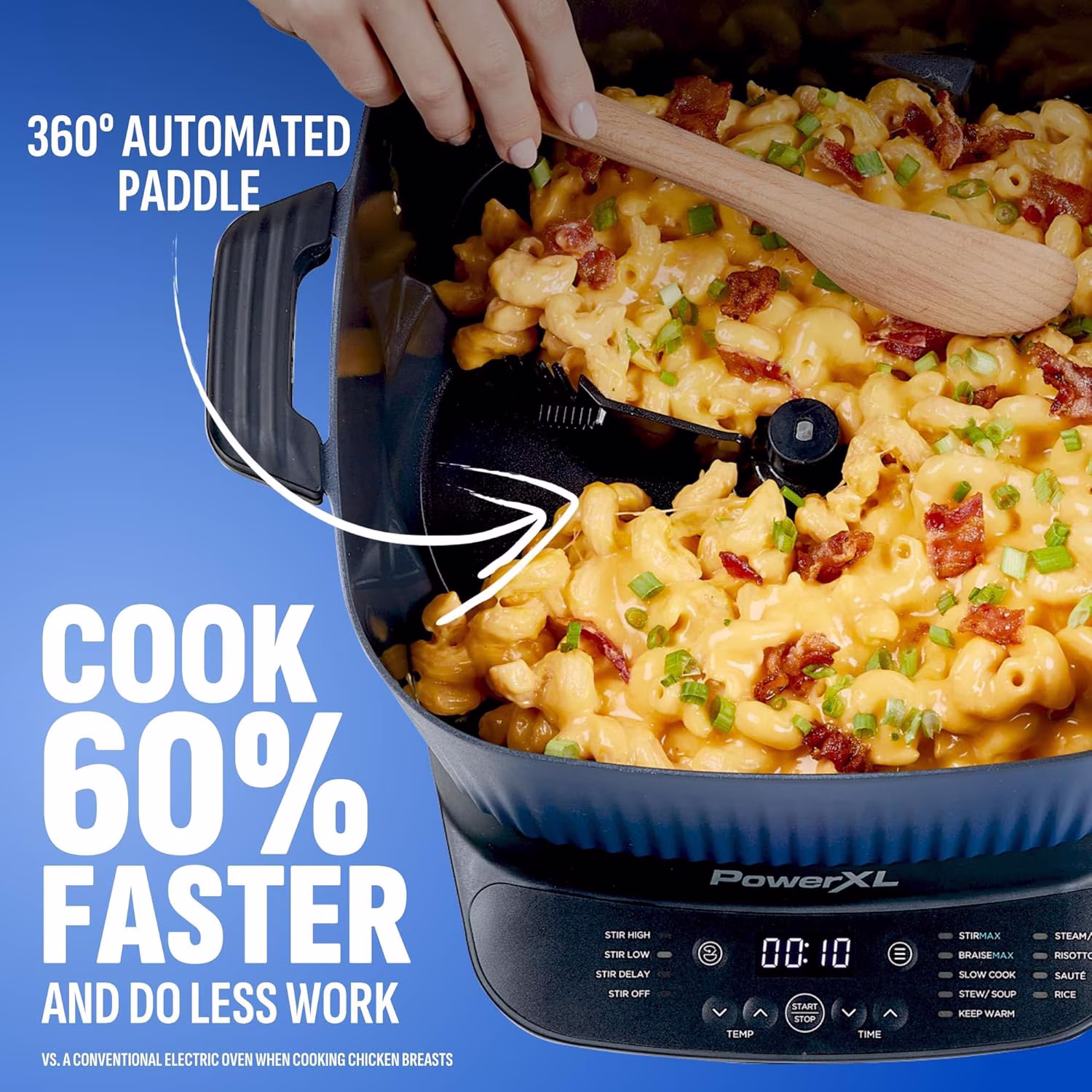 STIRMAX Midnight Blue 7.5 Quart Digital Multi-Cooker with Automatic Paddle to Stir and Shred, 9 in 1 programmable presets to Sauté, Sear, and Brown Food Before Simmering - Image 2