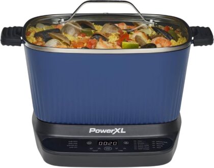 STIRMAX Midnight Blue 7.5 Quart Digital Multi-Cooker with Automatic Paddle to Stir and Shred, 9 in 1 programmable presets to Sauté, Sear, and Brown Food Before Simmering