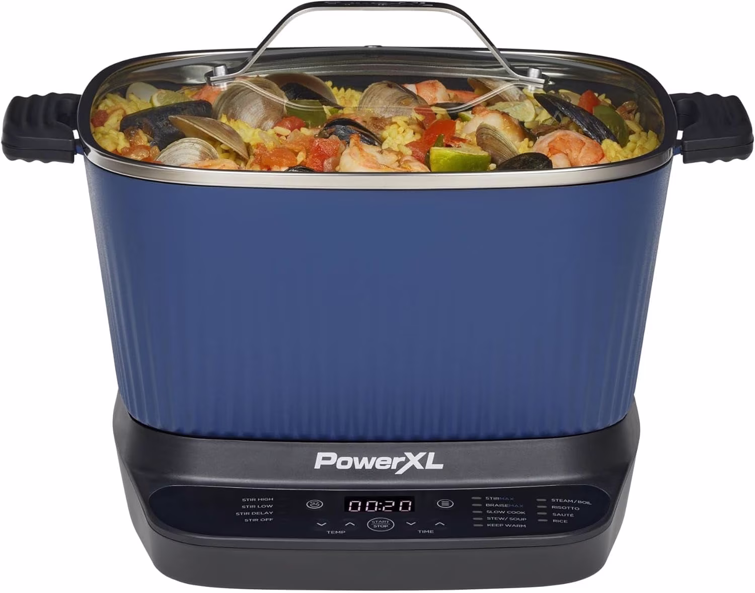STIRMAX Midnight Blue 7.5 Quart Digital Multi-Cooker with Automatic Paddle to Stir and Shred, 9 in 1 programmable presets to Sauté, Sear, and Brown Food Before Simmering