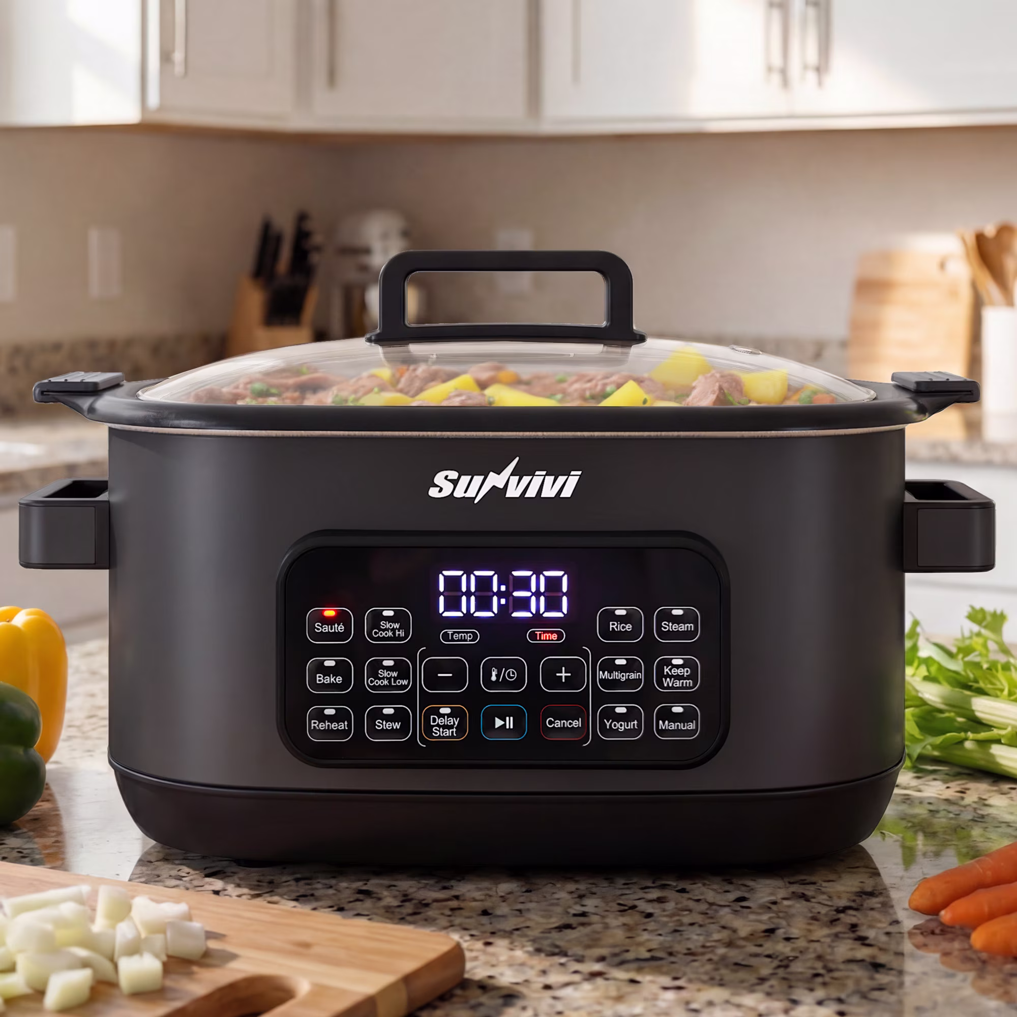 Sunvivi 12-in-1 Digital Programmable Slow Cooker, 6.5 QT Large Multicooker, Multi-Cooker with Timer, Temp Control, Black - Image 2