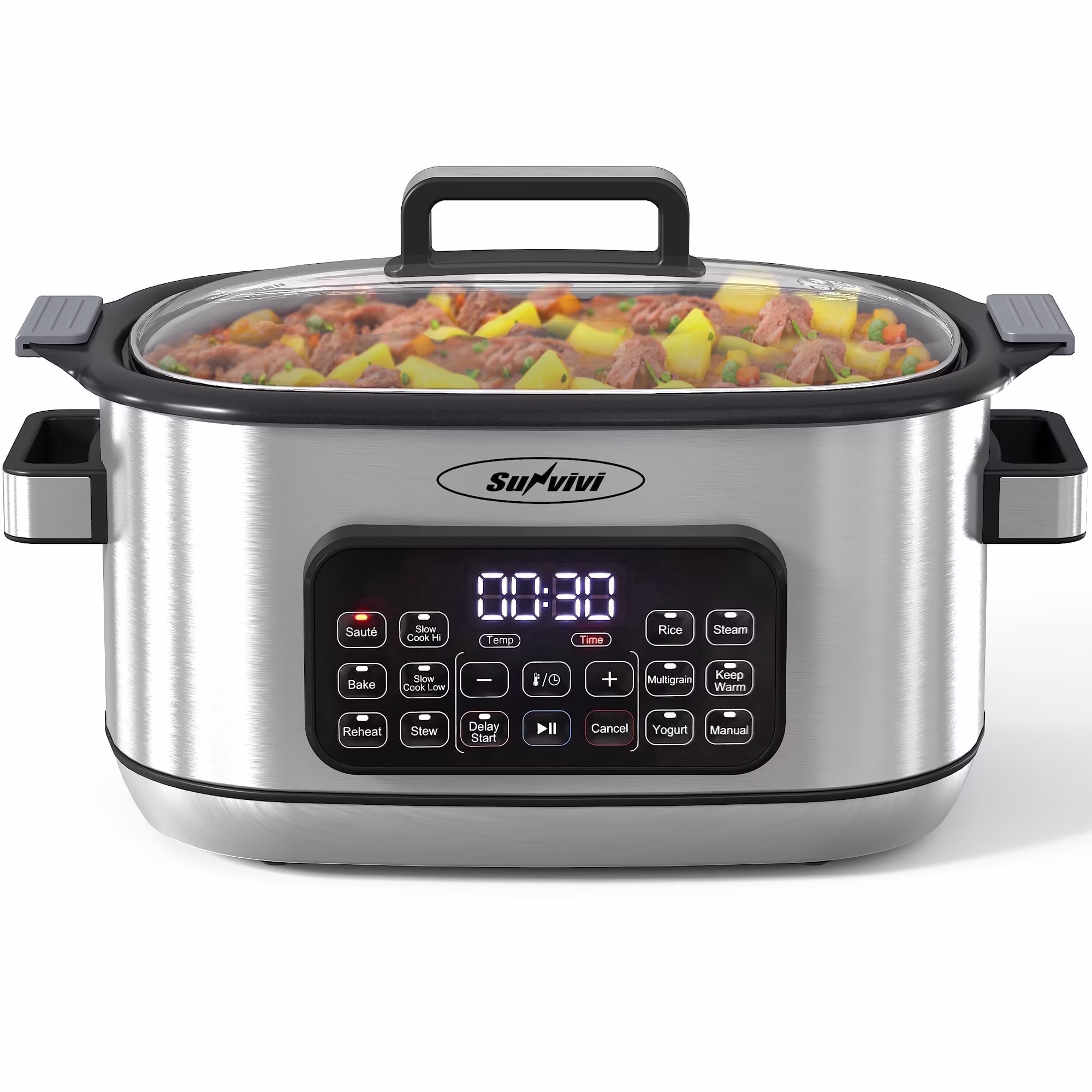 Sunvivi 6.5 Quart 12-in-1 Programmable Multi Slow Cooker, Food Warmer Pot with Digital Timer, Temp Control