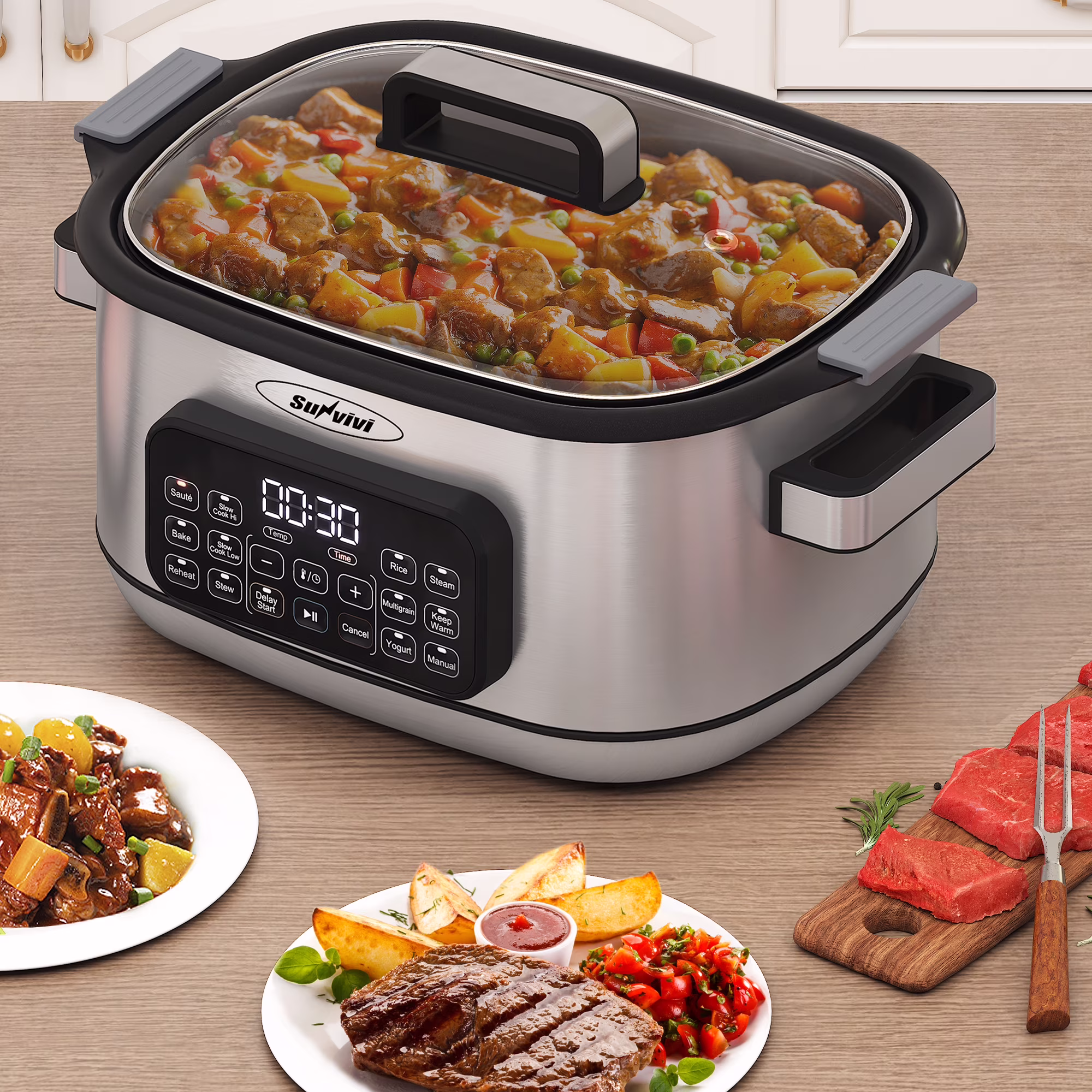 Sunvivi 6.5 Quart 12-in-1 Programmable Multi Slow Cooker, Food Warmer Pot with Digital Timer, Temp Control - Image 5