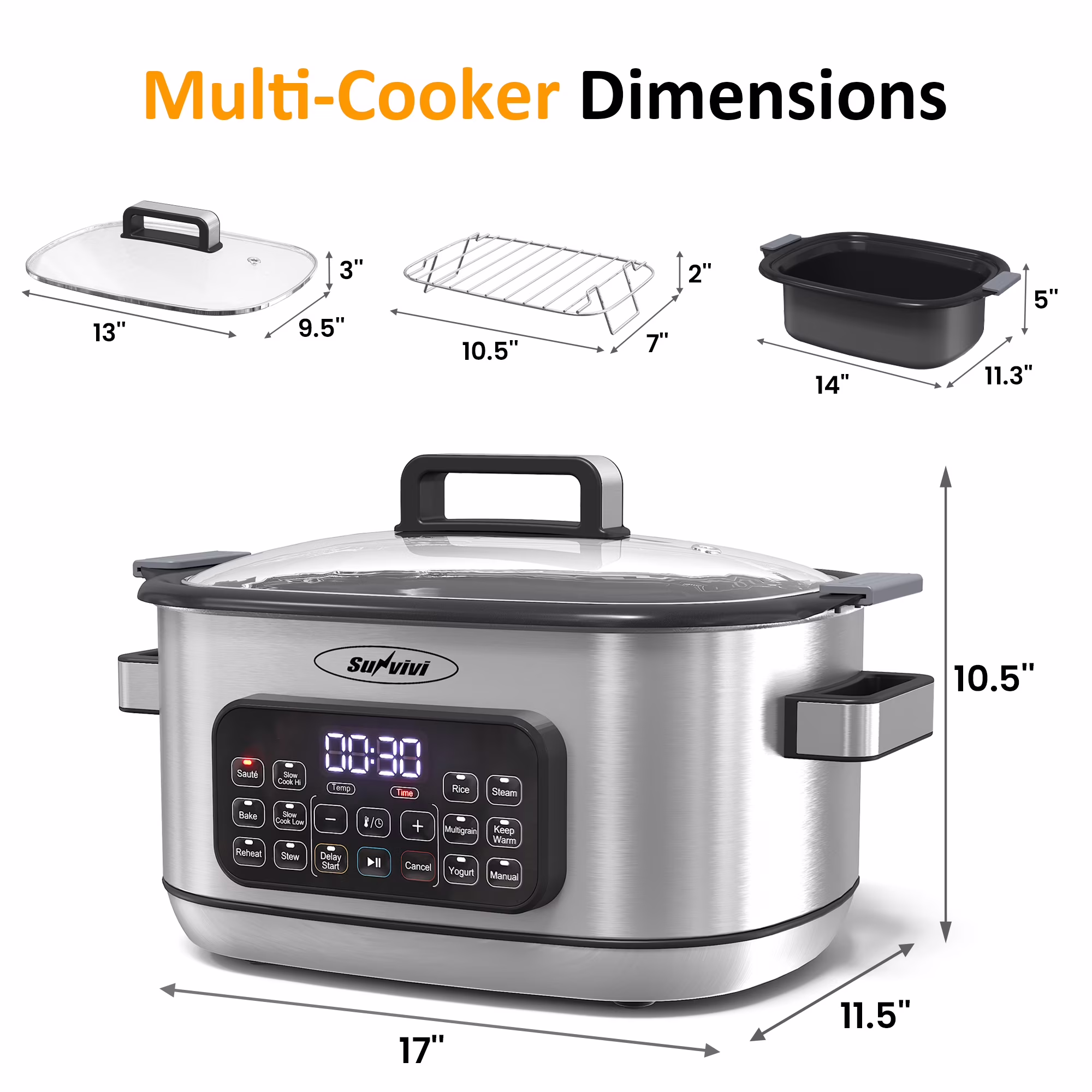 Sunvivi 6.5 Quart 12-in-1 Programmable Multi Slow Cooker, Food Warmer Pot with Digital Timer, Temp Control - Image 2