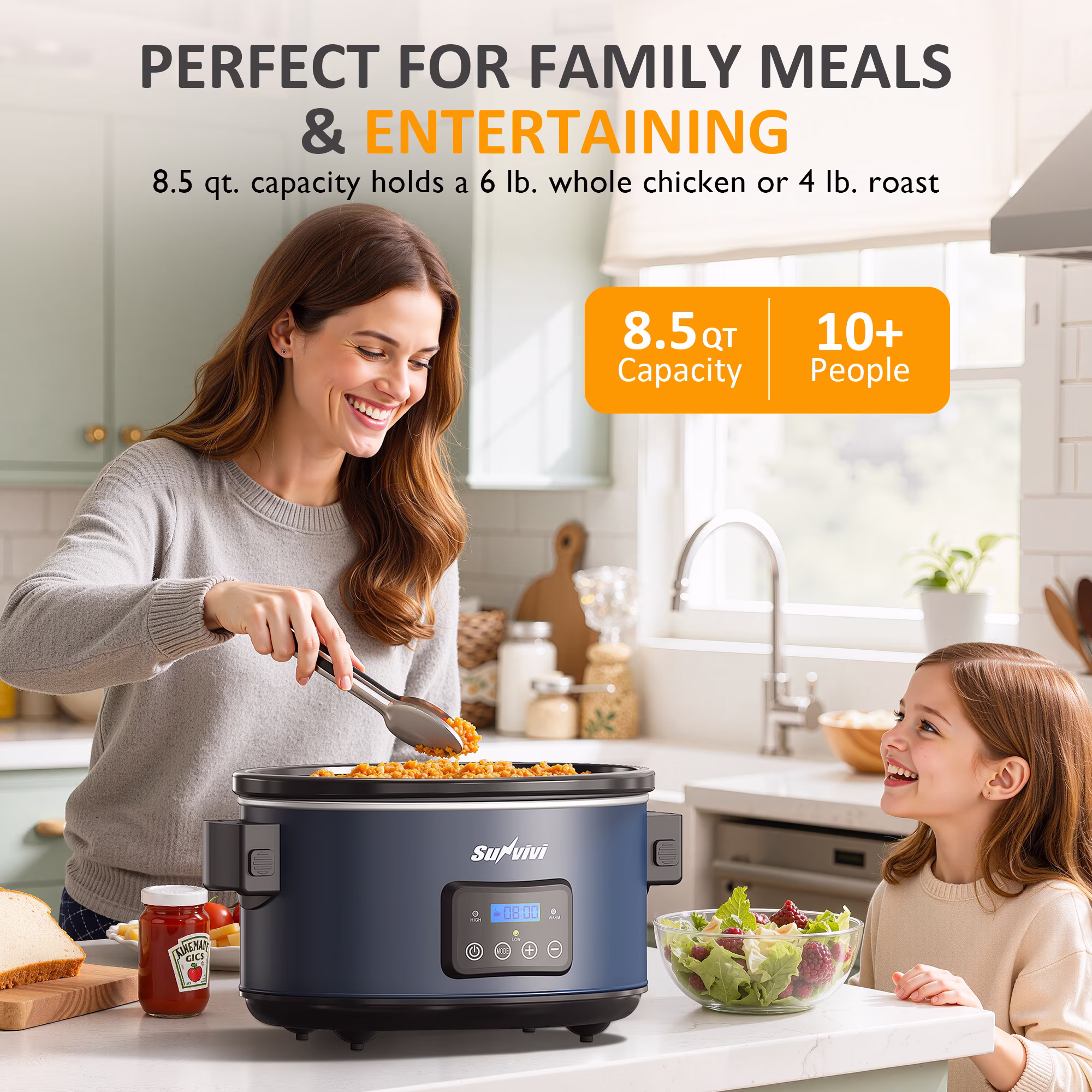 Sunvivi 8.5 Quart Programmable Slow Cooker with Locking Lid, Digital Timer, Dishwasher Safe, Blue - Image 3