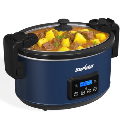 Sunvivi 8.5 Quart Programmable Slow Cooker with Locking Lid, Digital Timer, Dishwasher Safe, Blue