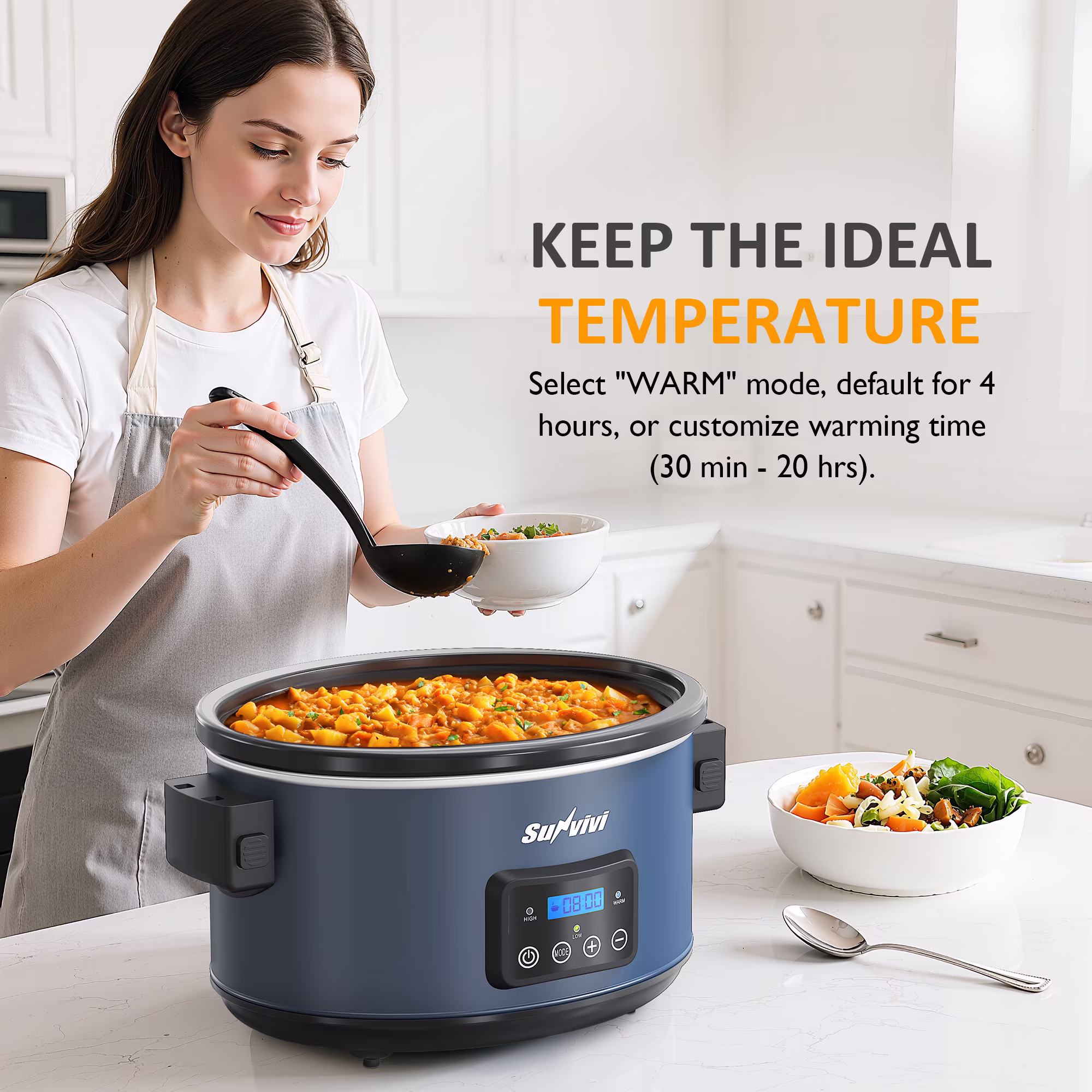 Sunvivi 8.5 Quart Programmable Slow Cooker with Locking Lid, Digital Timer, Dishwasher Safe, Blue - Image 4