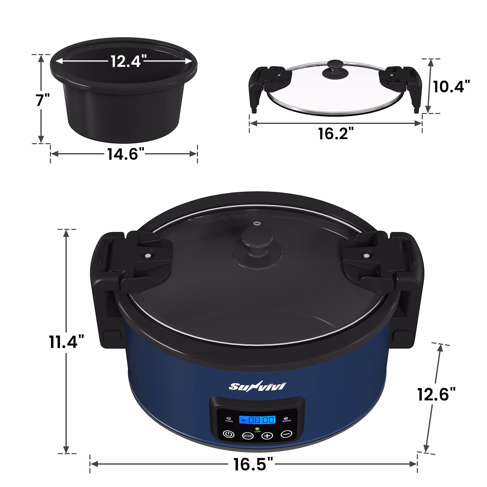 Sunvivi 8.5 Quart Programmable Slow Cooker with Locking Lid, Digital Timer, Dishwasher Safe, Blue - Image 2