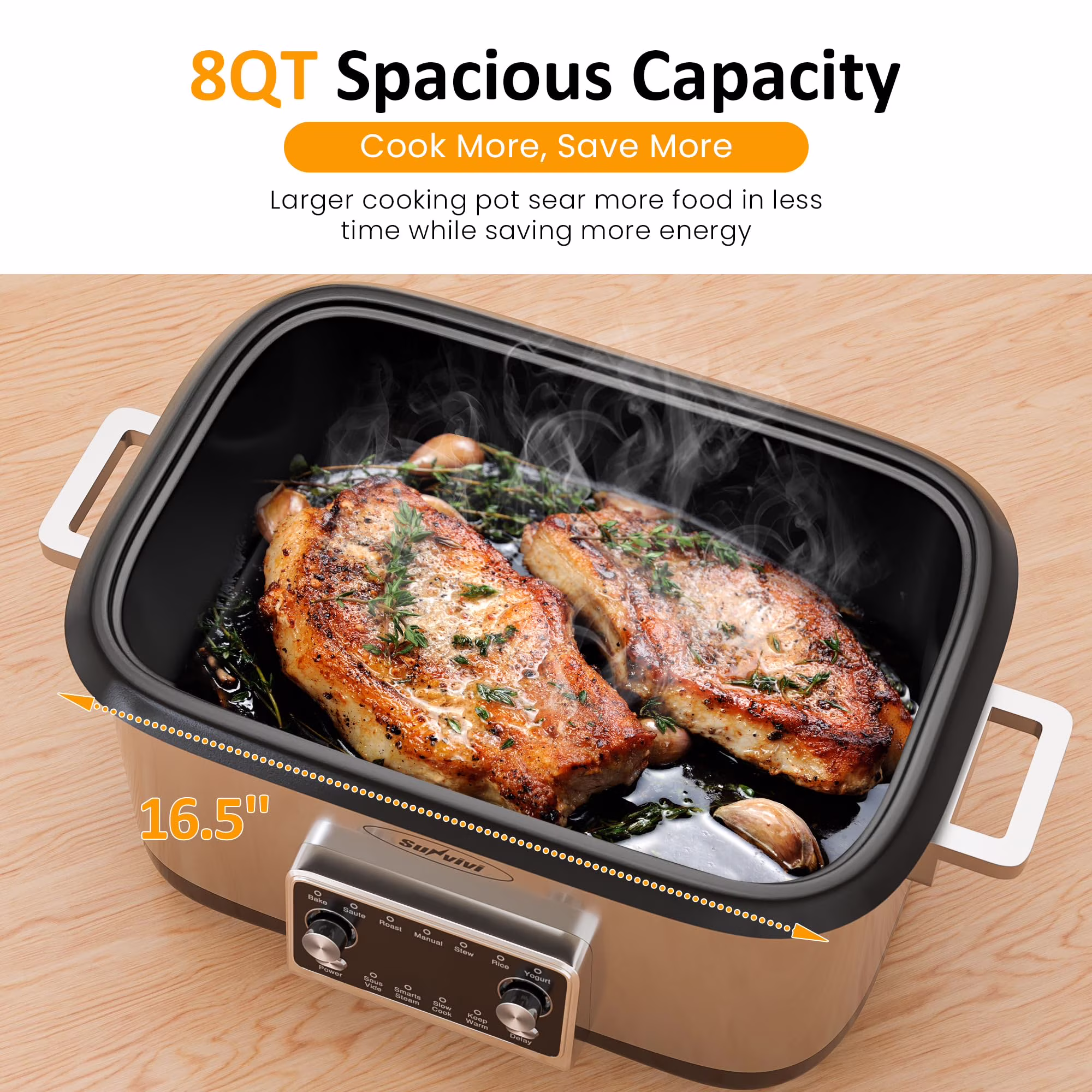SUNVIVI Programmable 8 Quart Slow Cooker, Stainless Steel - Image 2