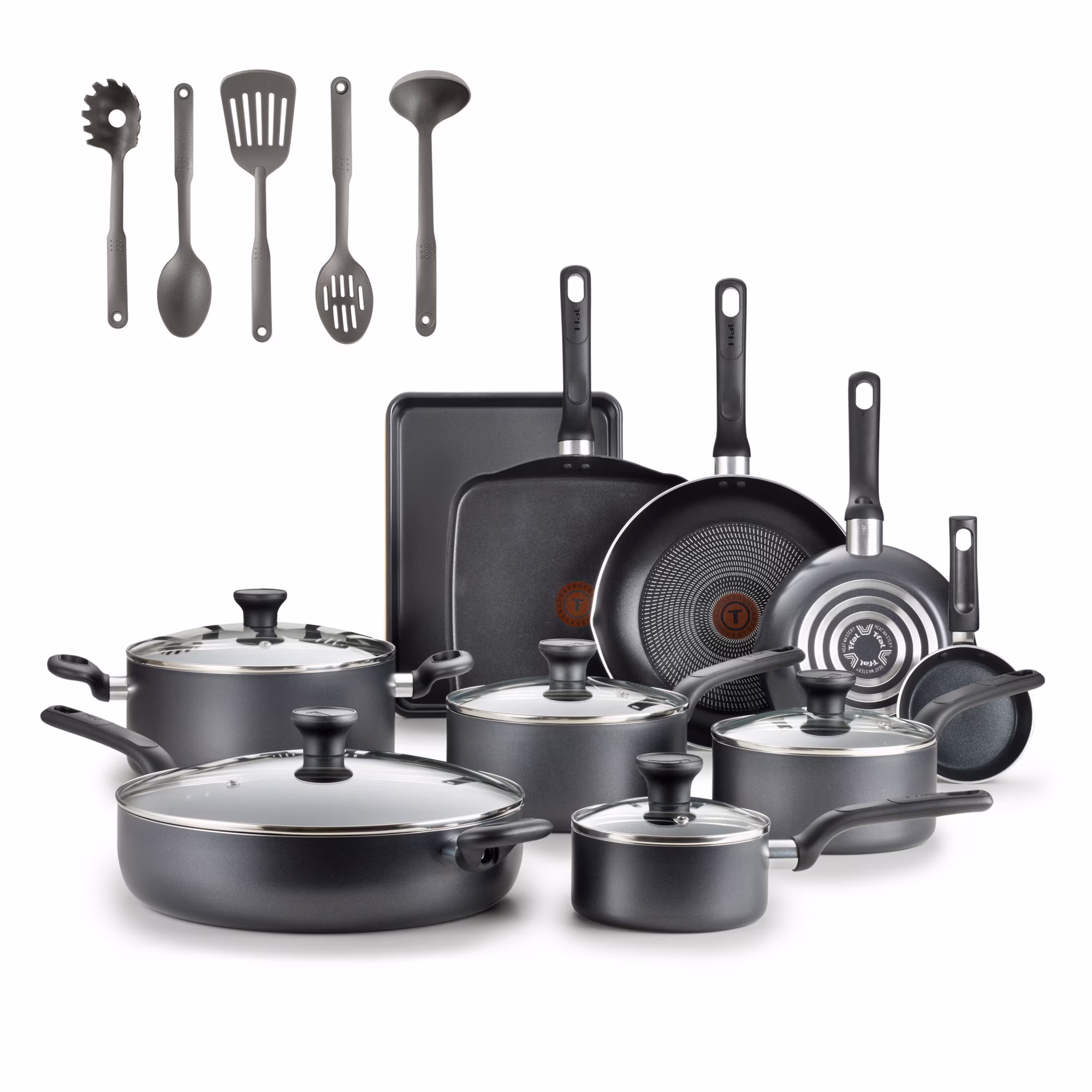 T-fal Easy Care Nonstick Cookware, 20 piece Set, Grey, B087SKDW