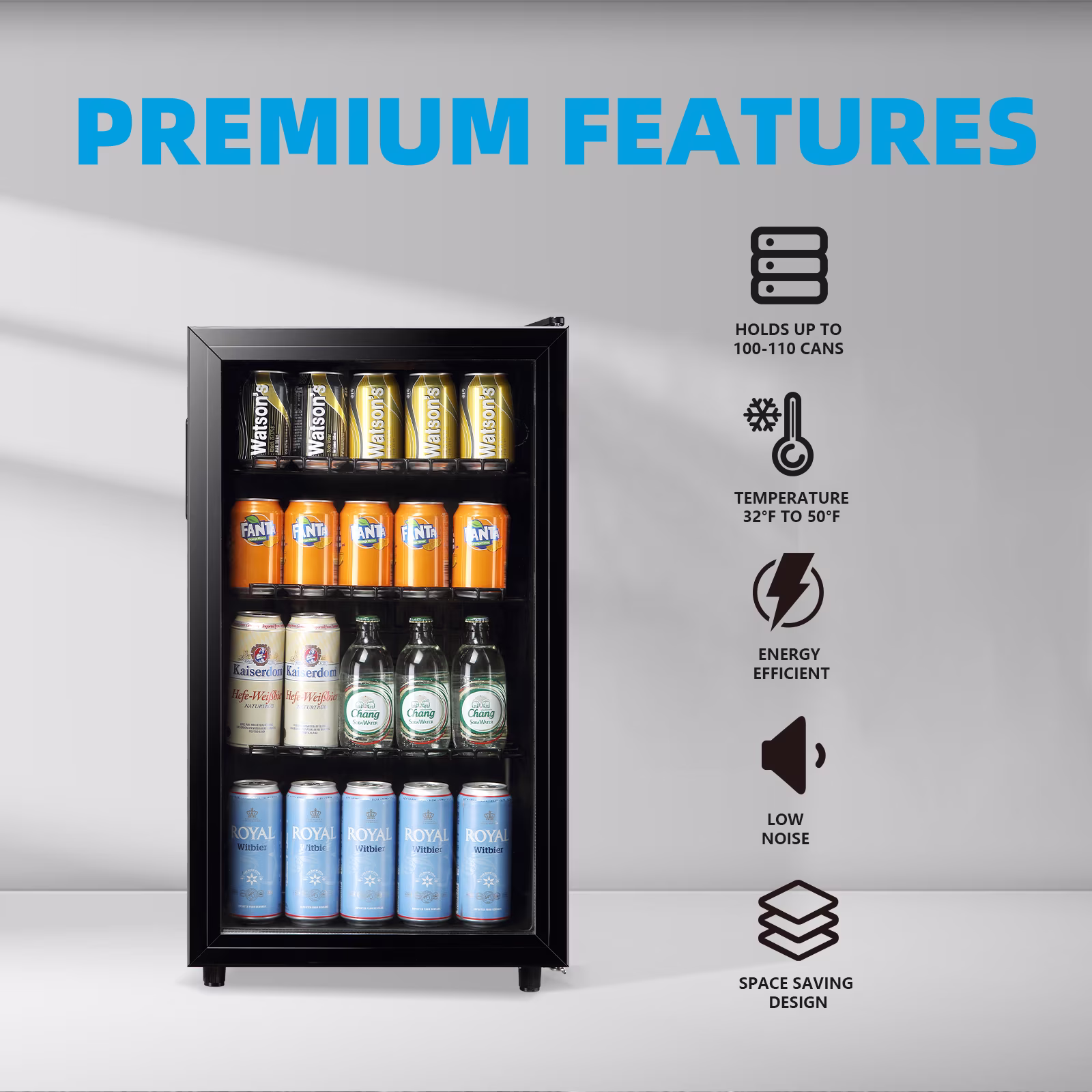 TACOOL 125Cans Mini Beverage Refrigerator Cooler, Mini Fridge with Glass Door 7 Temperature Setting for Home/Bar/Office - Image 2