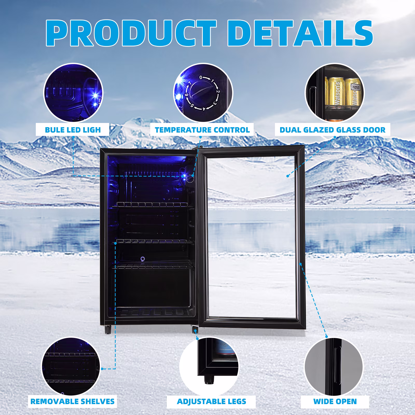 TACOOL 125Cans Mini Beverage Refrigerator Cooler, Mini Fridge with Glass Door 7 Temperature Setting for Home/Bar/Office - Image 5
