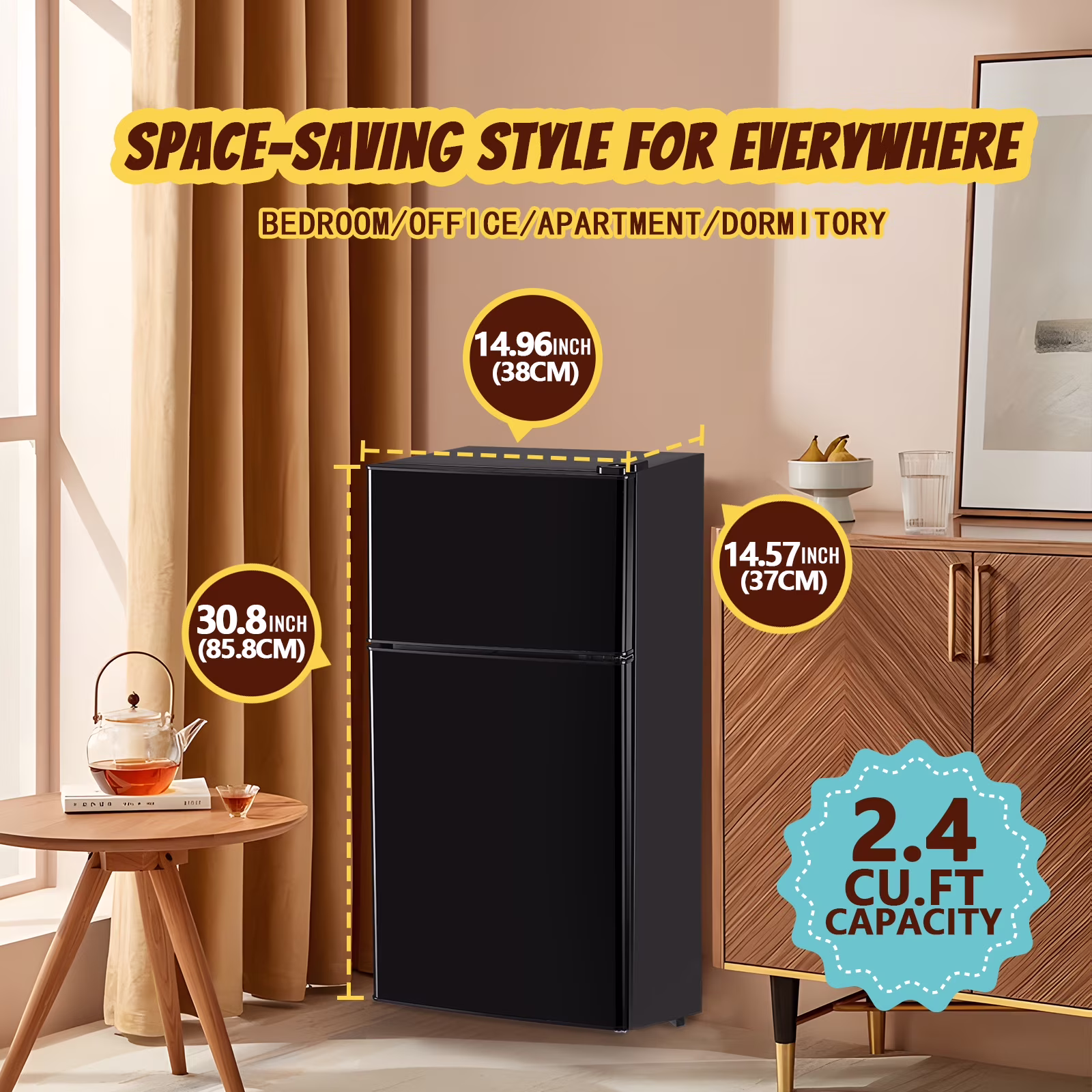 Tacool Small Mini Fridge with Top Freezer Compact Refrigerator Dual Door with Adjustable Thermostat Black for Home New - Image 4
