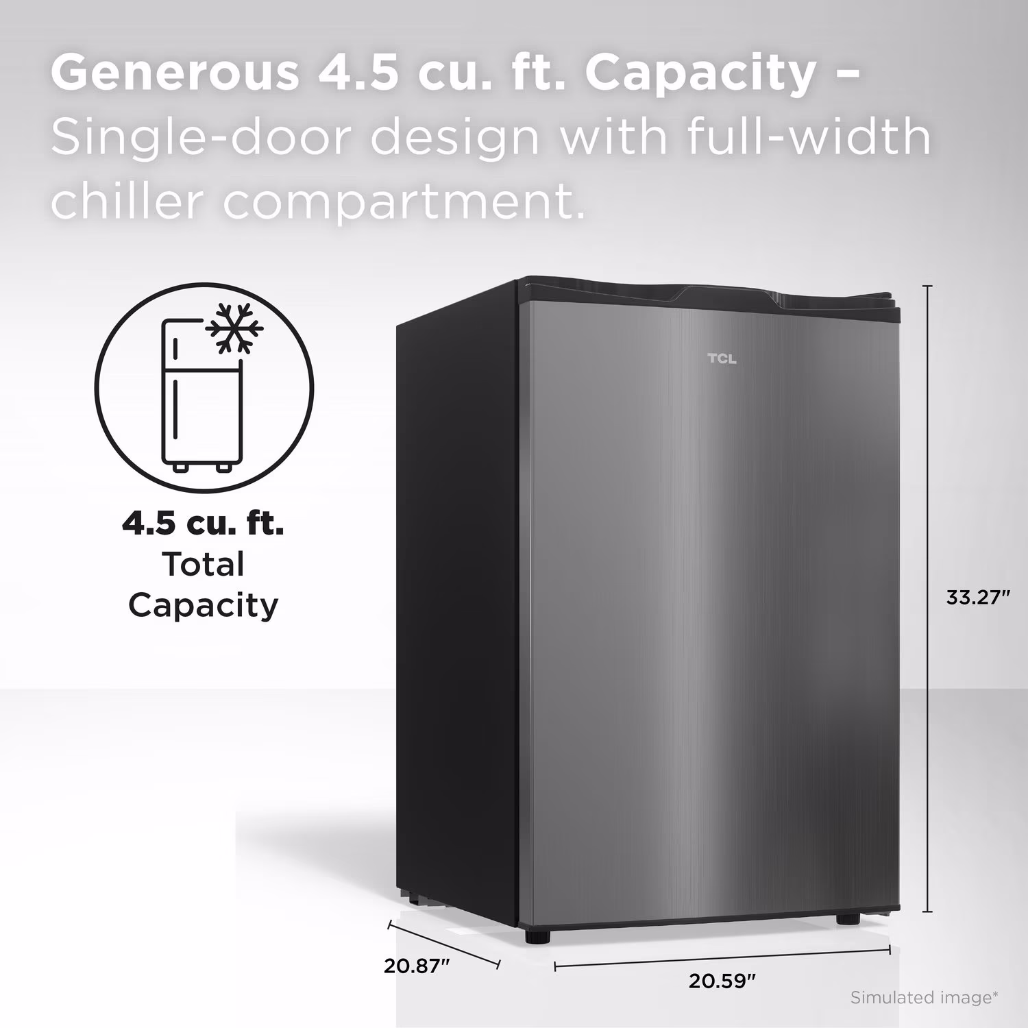 TCL Silver Single Door Compact Refrigerator without Freezer for Dorm, Office & Garage, 4.5 Cu. Ft. - Image 4