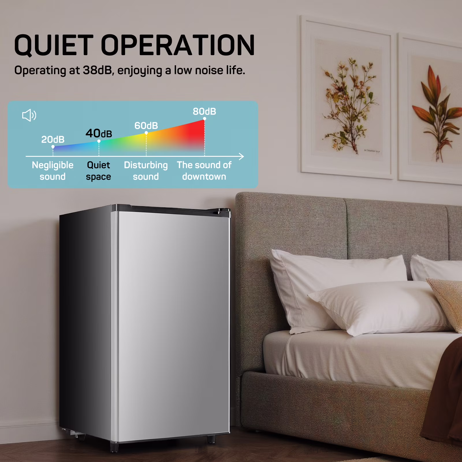 TINKLE WELL 3.2 Cu Ft Mini Fridge with Freezer, Compact Single Door Refrigerator, Energy Efficient, Low Noise, Adjustable Thermostat for Bedroom, Dorm, Office, silver - Image 4