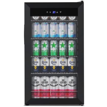TITTLA 130 Can Beverage Refrigerator with Glass Door,3.2 Cu.ft Wine Coolers,Touch Control Panel On the Glass,Freestanding Mini Fridge,Black